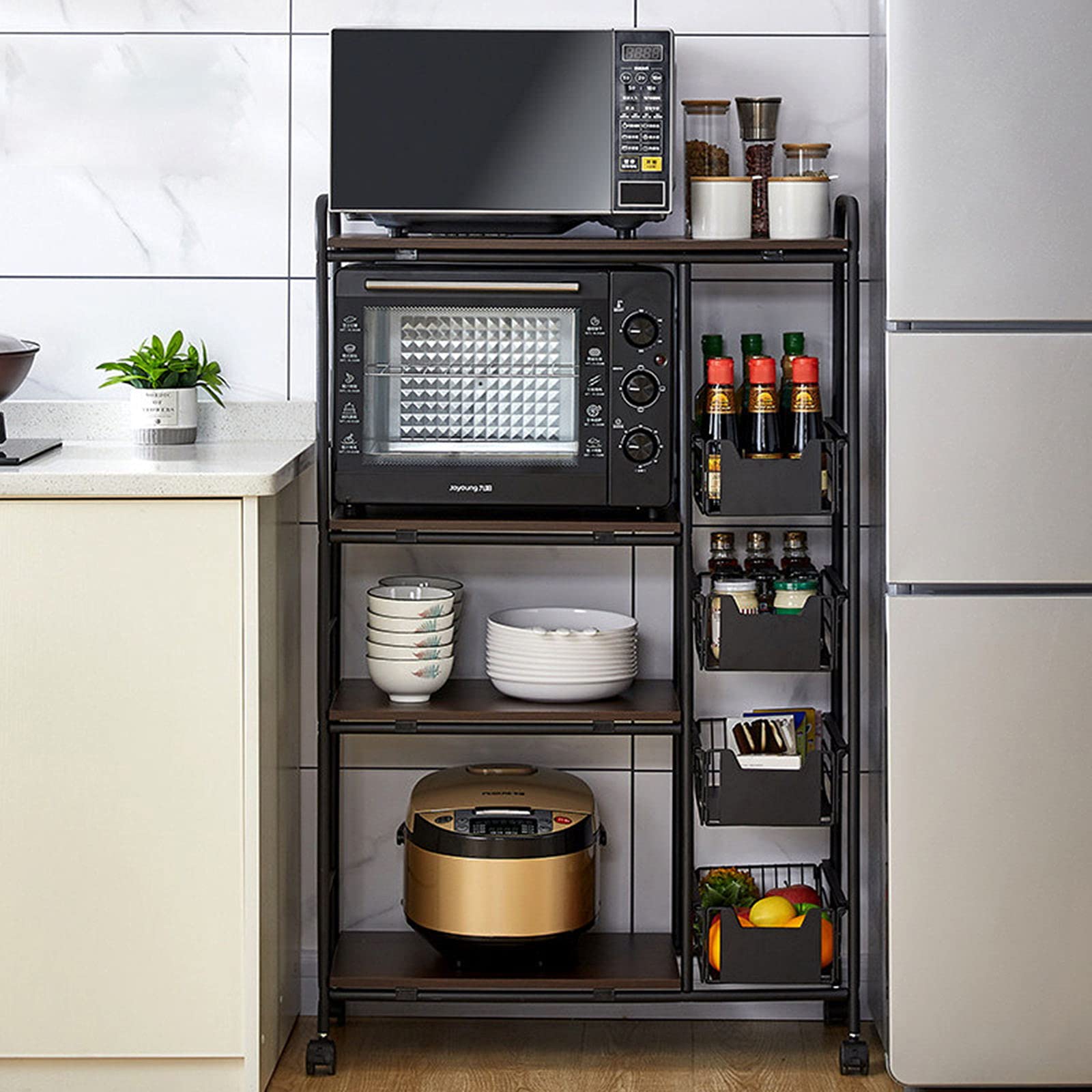 Kaibrite 4-Tier Kitchen Baker's Rack with Microwave Stand - Heavy Duty Storage Shelf for Spices, Pots & Pans - Space Saving Kitchen Organizer for Baking, Cooking & Small Appliances