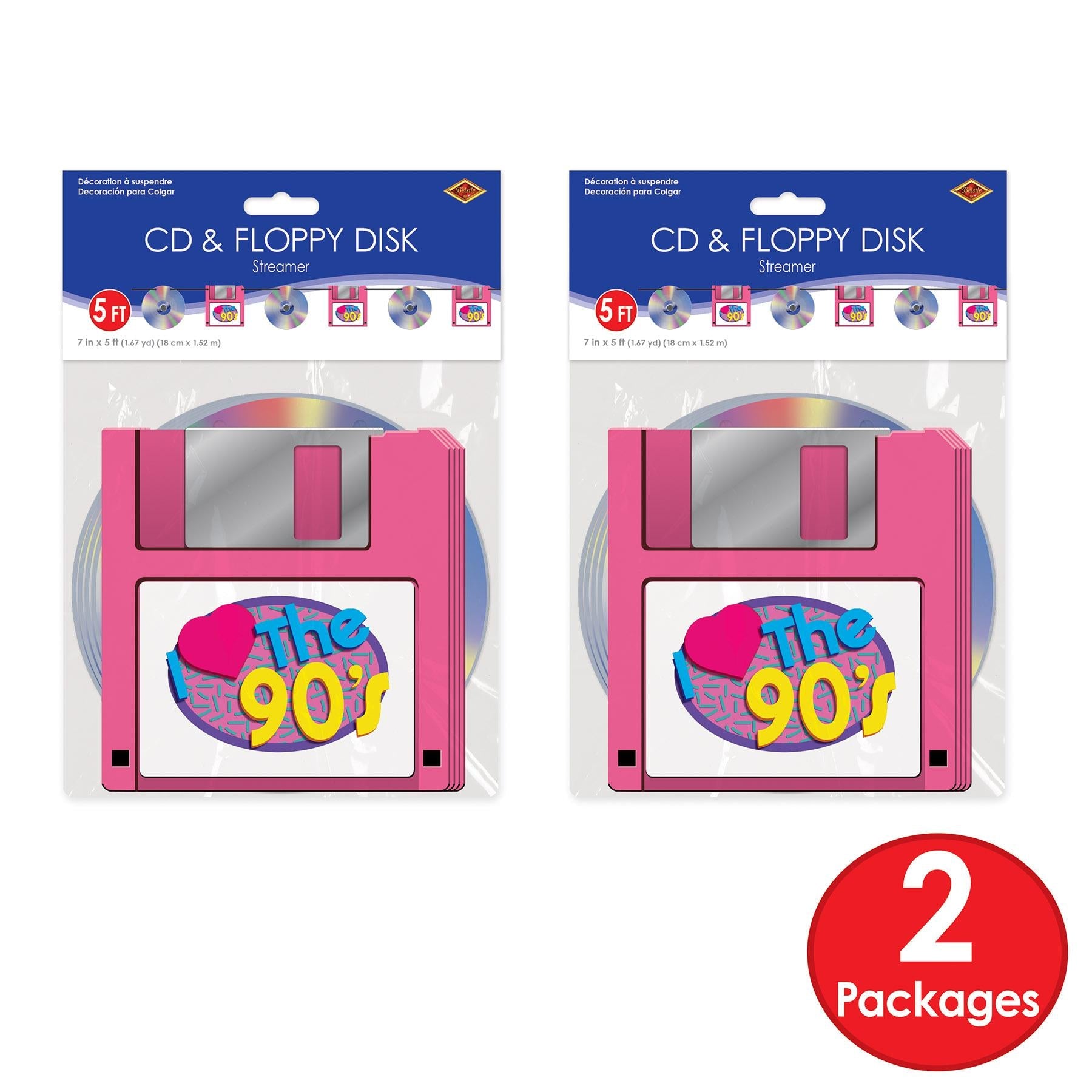 12 Pack Beistle CD & Floppy Disk Party Streamers - Retro Computer Theme Party Decorations for 80s 90s Themed Events, Birthdays & Office Celebrations