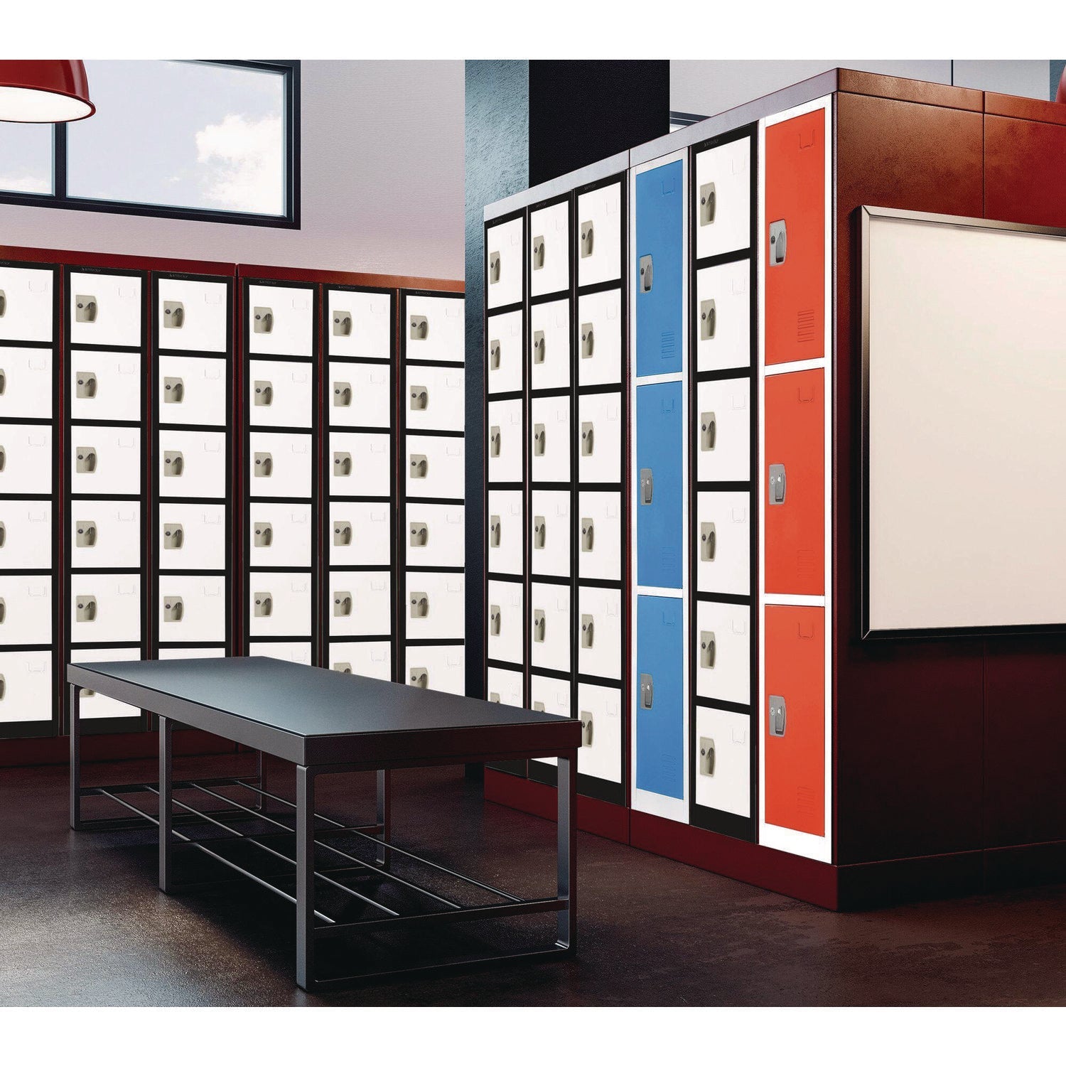 AdirOffice 6-Compartment Steel Storage Locker - 12x12x72 Inches, Black with White Doors - Perfect for Schools, Gyms & Office Organization