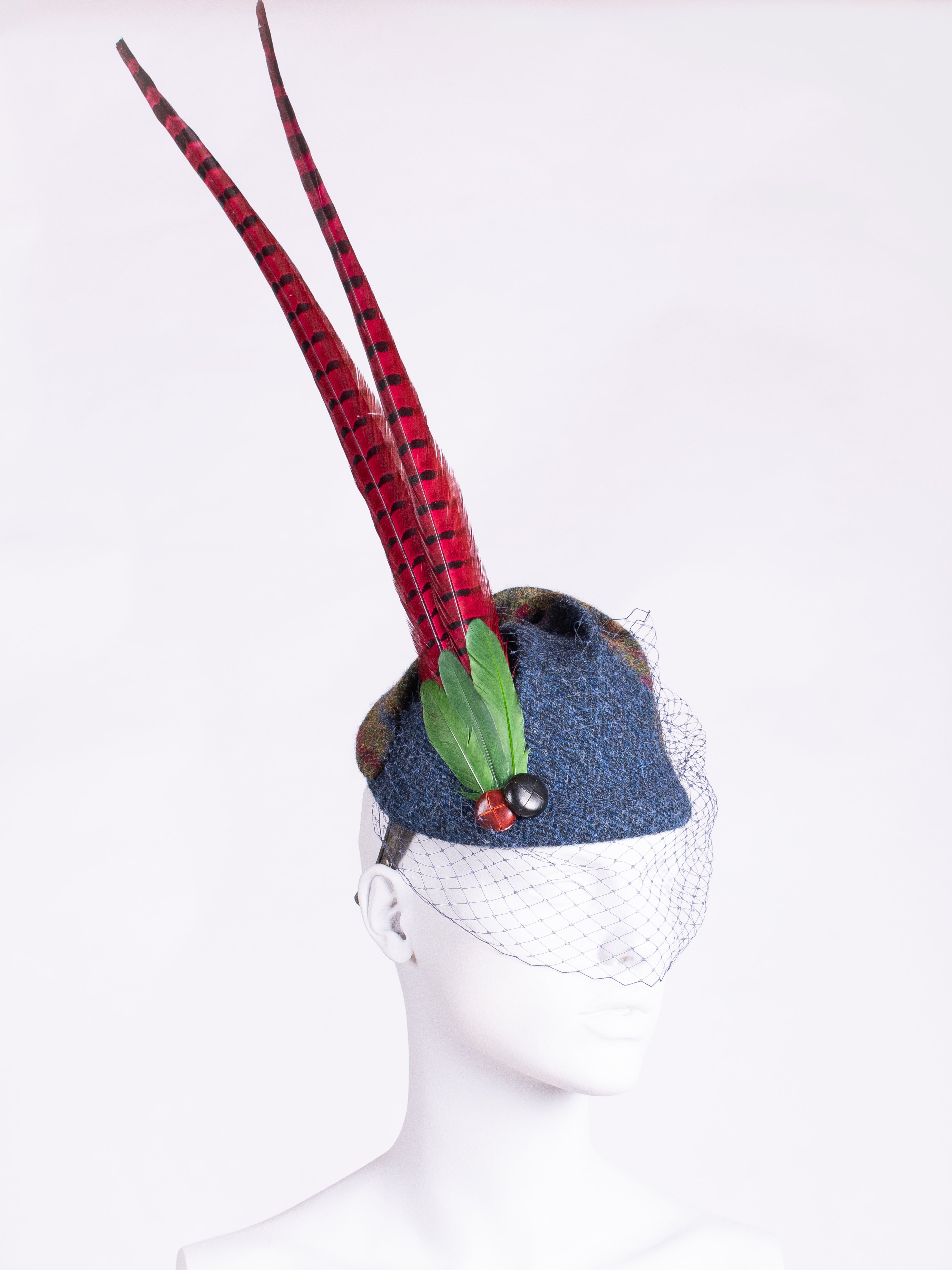 Highland Pleat Veil Scarf - Navy Blue & Green Tartan Shawl for Women, Perfect for Weddings, Parties and Special Occasions