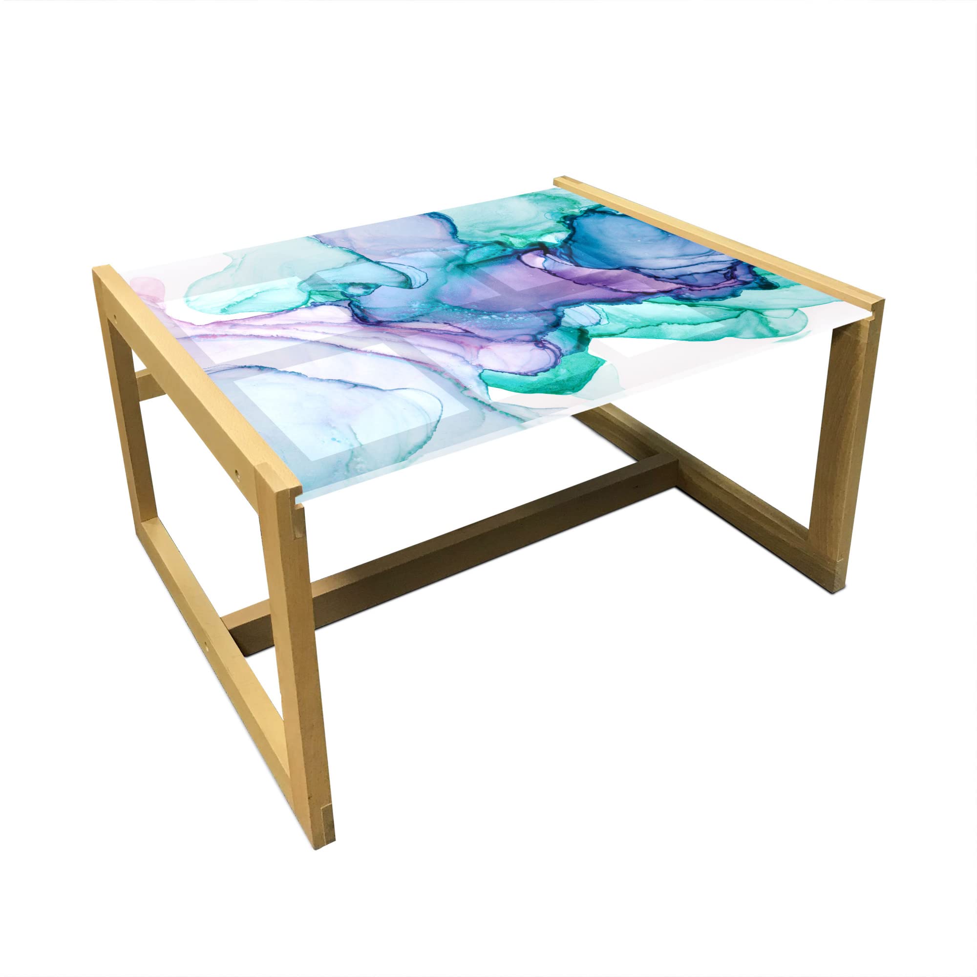 Ambesonne Modern Marble Coffee Table - Abstract Watercolor Artwork in Lavender Turquoise Blue, Acrylic Glass Top with Wooden Frame - Perfect for Office, Dorm & Living Room Decor - Medium Size Cold Tone Center Table for Contemporary Spaces