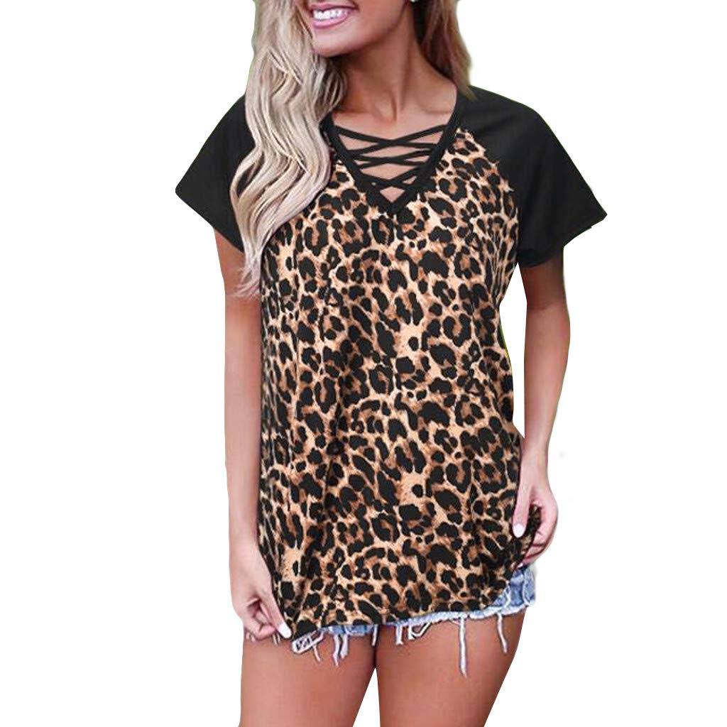 Women's Casual Leopard Print V-Neck Short Sleeve Blouse - Sexy Tops for Women - Perfect for Date Night, Office Wear & Summer Outfits