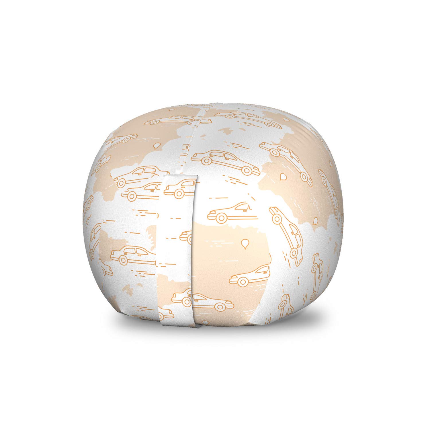 Ambesonne Travel Storage Toy Bag Chair - Small Size Washable Stuffed Animal Organizer with Abstract Cars and Spain Map Design in Pale Peach & White | Perfect for Kids' Room, Nursery, Playroom & Travel Organization