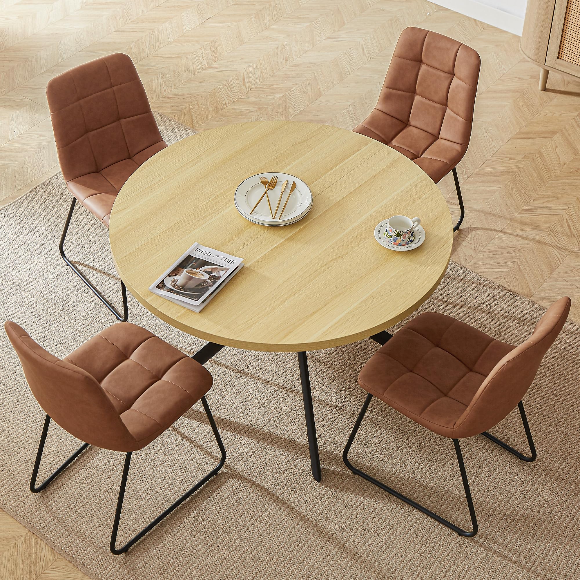 45.3 Inch Modern Round Dining Table for 4 - Space-Saving Kitchen Table with Sturdy Carbon Steel Legs for Small Apartments, Breakfast Nook & Cozy Dining Areas - Perfect for Family Meals & Entertaining Guests (Cat's Paw Design)