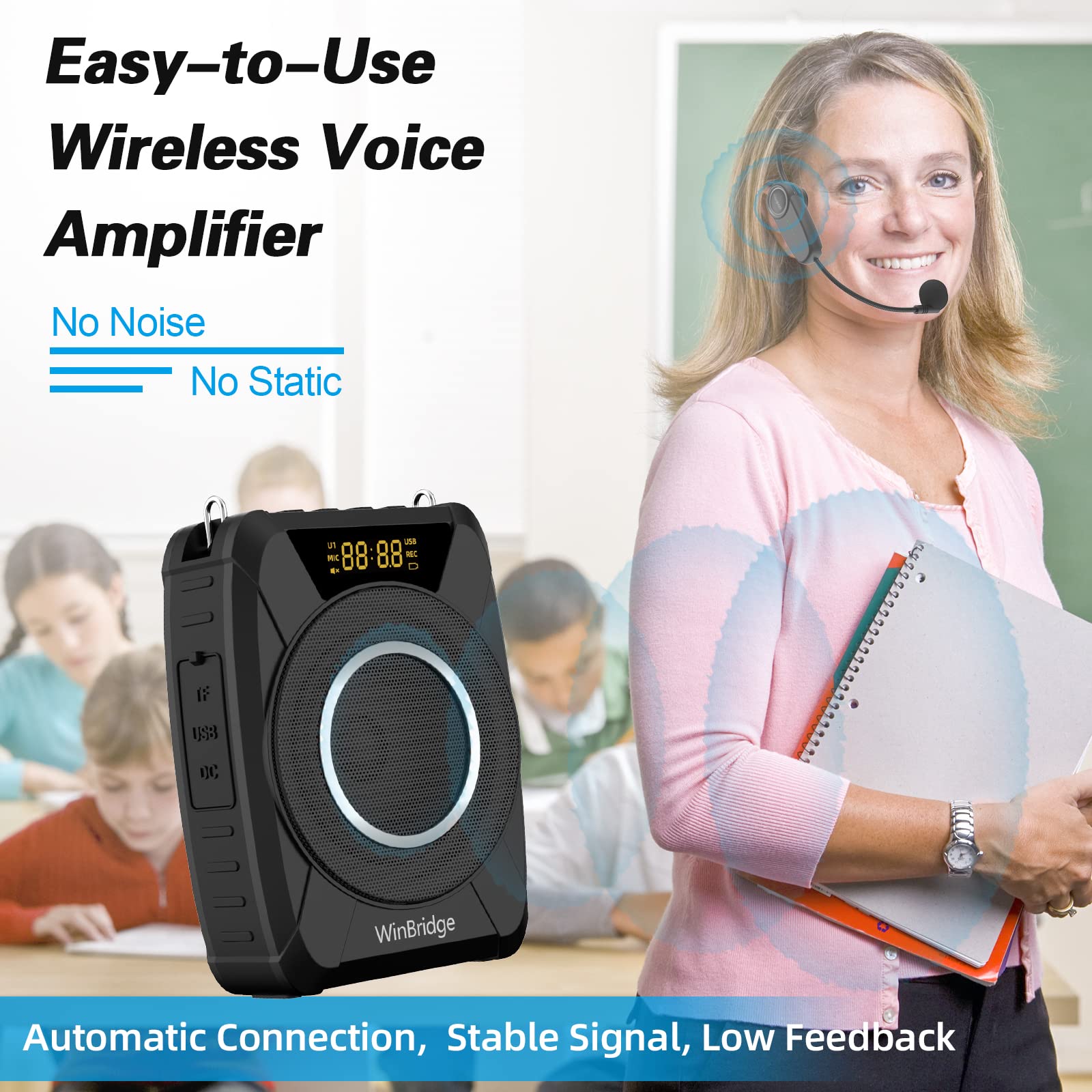 20W Wireless Bluetooth Voice Amplifier with Microphone - Portable Waterproof Speaker System for Teachers, Public Speaking, Classroom & Outdoor Use - Personal Headset & Rechargeable Loudspeaker M801 - Perfect for Lectures, Presentations, Training & Events
