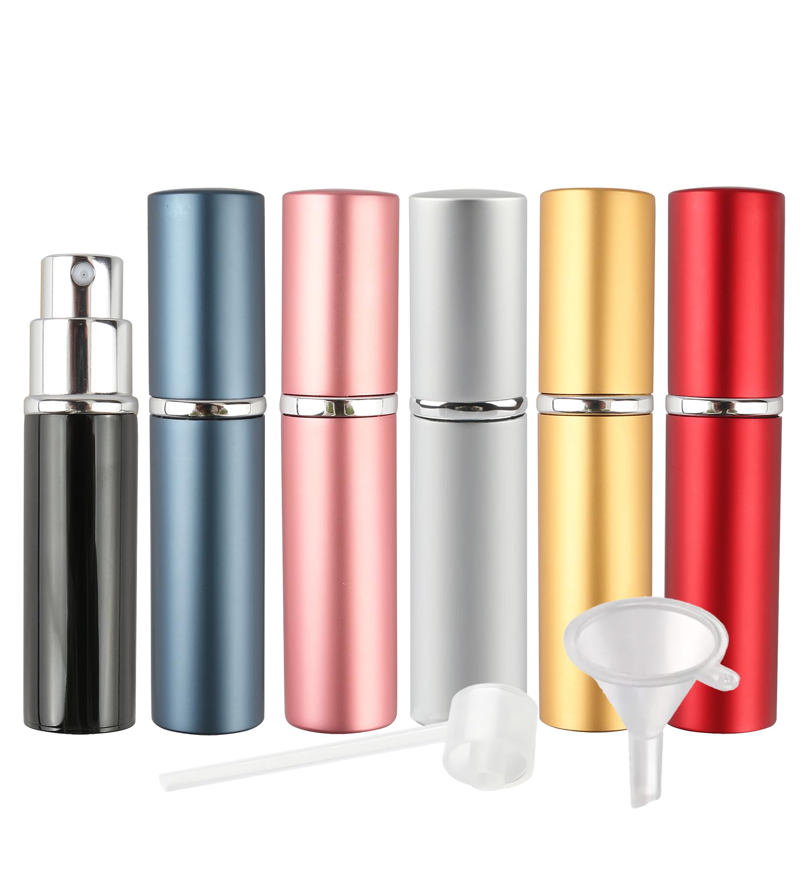 PQPAUTY 6-Pack Mini 5ml Refillable Glass Perfume Atomizer - Travel Size Aluminum Perfume Spray Bottle for Women & Men - Perfect for Gym, Travel, Office & Daily Fragrance Refills