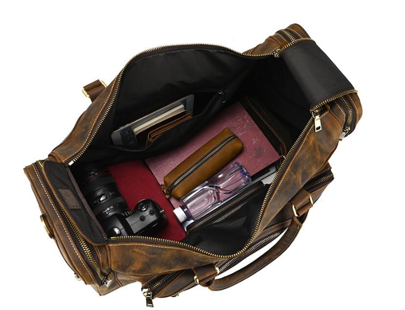 Premium Genuine Leather Duffle Bag for Men - Waterproof Travel Duffel with Adjustable Shoulder Strap - Perfect for Gym, Weekend Trips & Outdoor Adventures