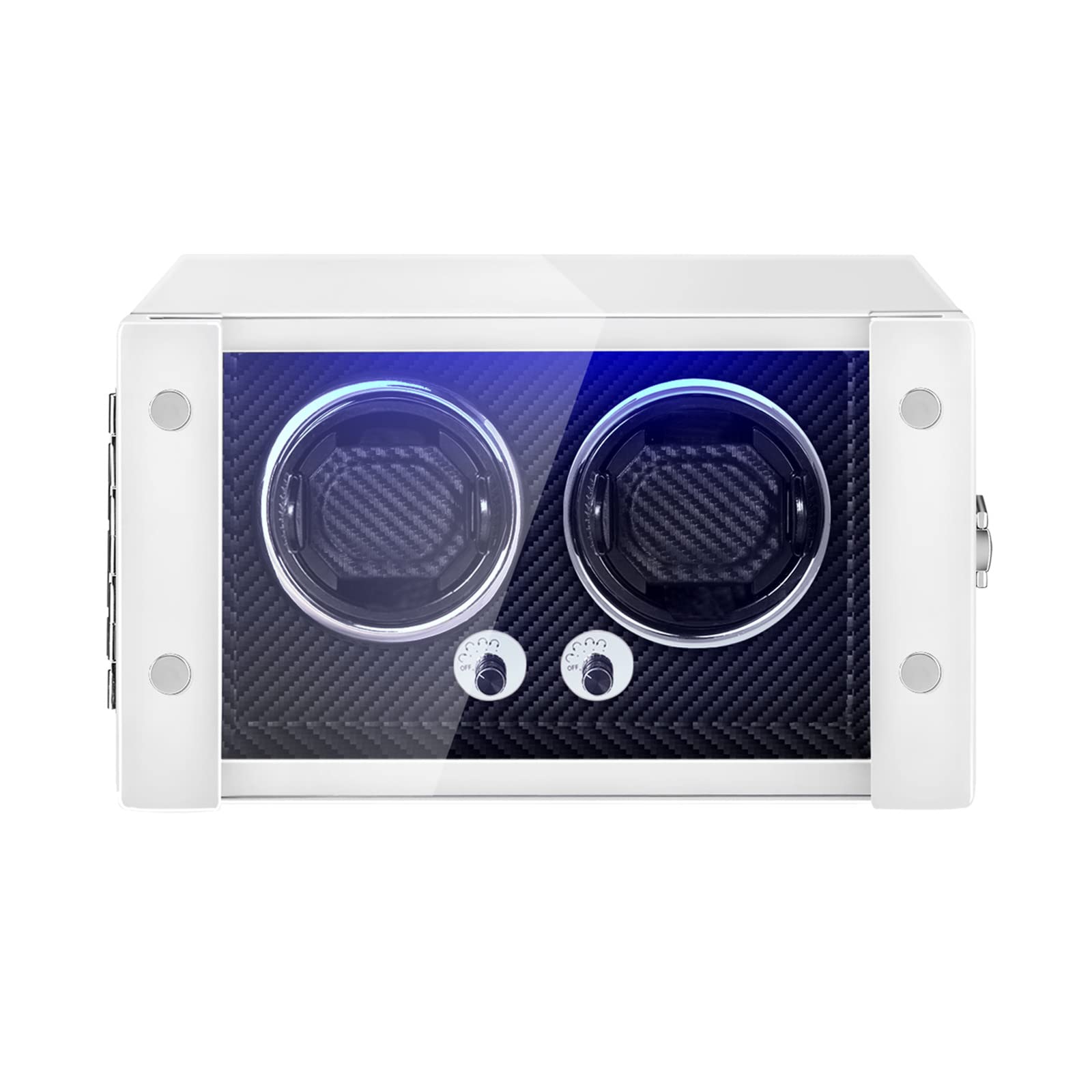 JQUEEN Automatic Watch Winder with Ultra Quiet Japanese Motor & LED Display - Dual Power Options (White + Black) - Perfect for Rolex, Omega & Luxury Watch Storage at Home or Office