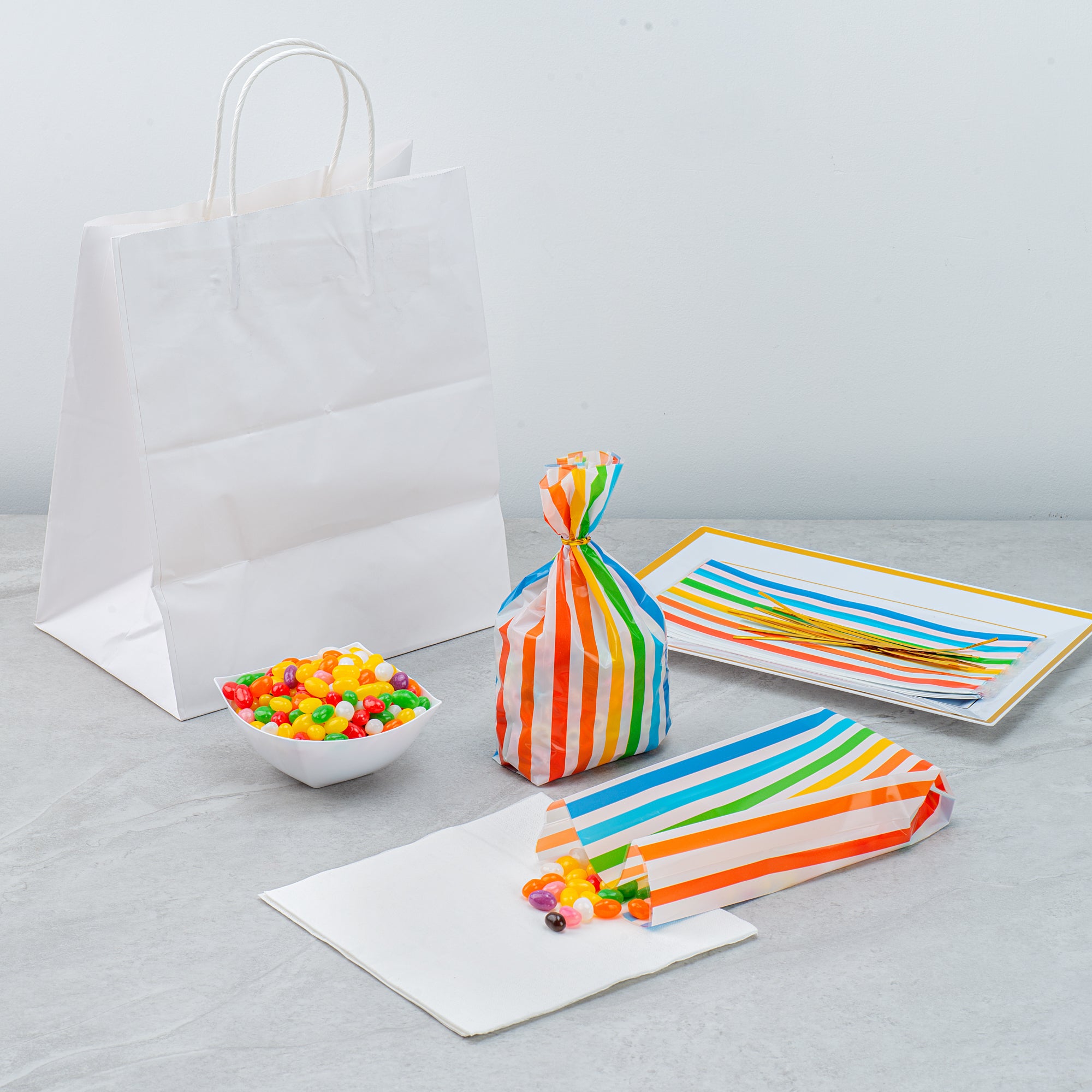 Rainbow Plastic Candy Bags - Gusseted 4 x 2 x 9.5 Inches - 4000 Count Bulk Box for Parties, Baking & Retail Packaging