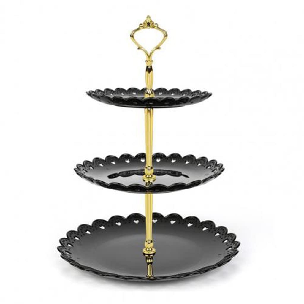 GANFANREN 3-Tier Cake Stand for Afternoon Tea, Wedding, Party - Plastic Dessert Display Rack for Baking, Cake Decorating & Tableware (Black) - Perfect for Birthday Parties, Bridal Showers & Buffet Serving