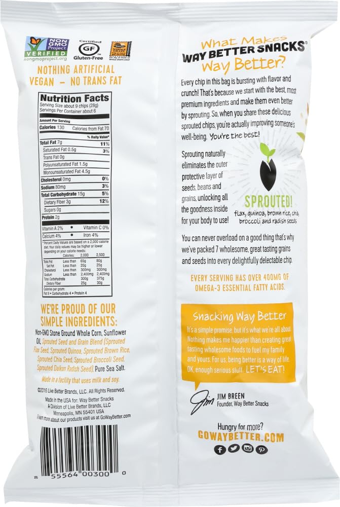 Way Better Snacks Simply Sunng Multigrain Tortilla Chips - Gluten Free, Non-GMO, 5.5 oz Bags (12 Pack) - Healthy Snack for Parties, School Lunches & Movie Nights