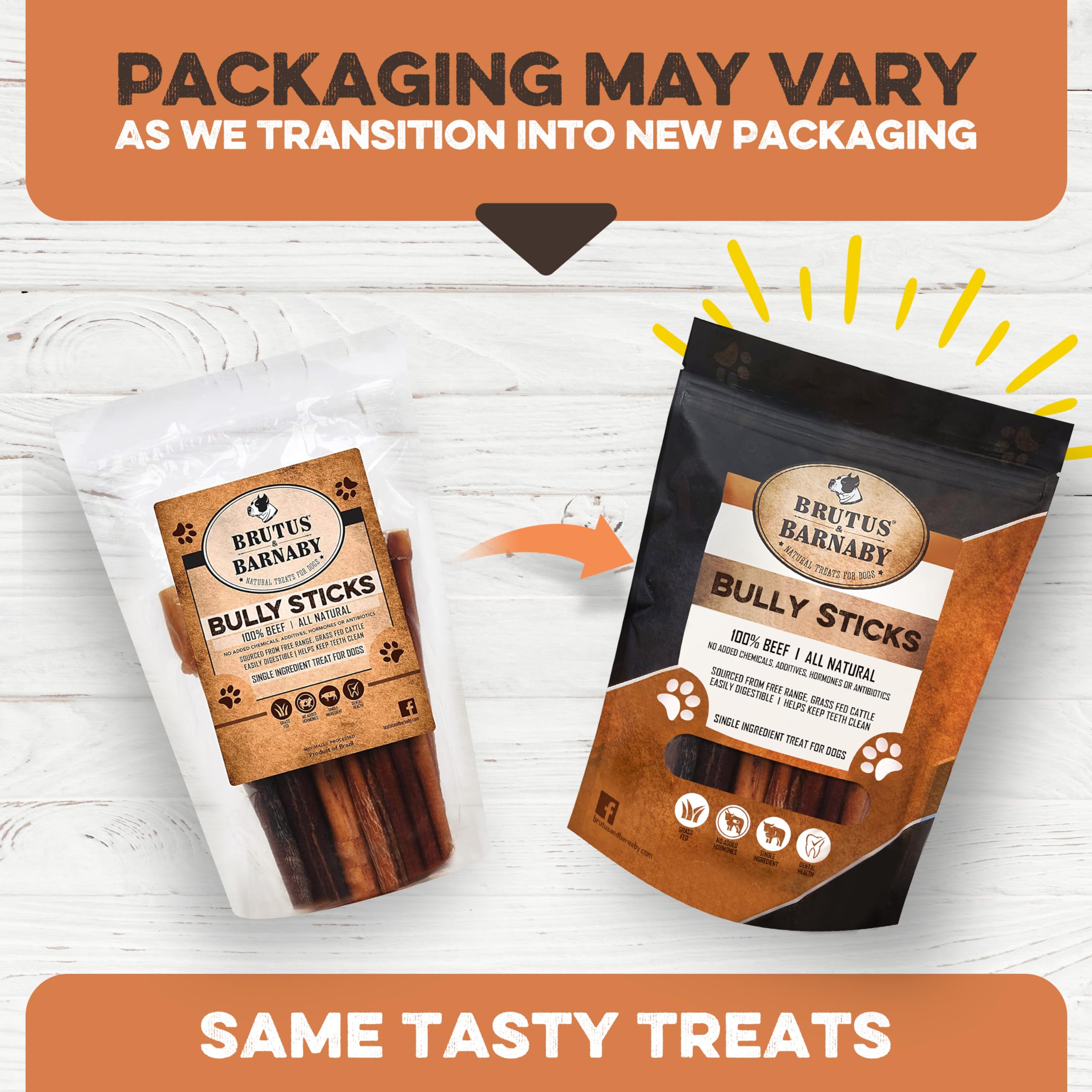 BRUTUS & BARNABY Grass Fed Bully Sticks for Dogs - Fully Digestible Natural Beef Dog Chews, Grain Free, Rawhide Free, Small Batch Freshness & Low Odor | Perfect for Puppy Teething, Training Treats & Long-Lasting Dental Health