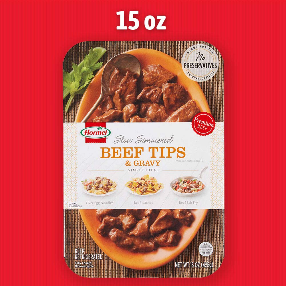 Hormel Slow Simmered Beef Tips & Gravy - Premium Refrigerated Entree (15 Oz) - Tender Beef in Rich Sauce for Quick Meals, Lunches & Family Dinners