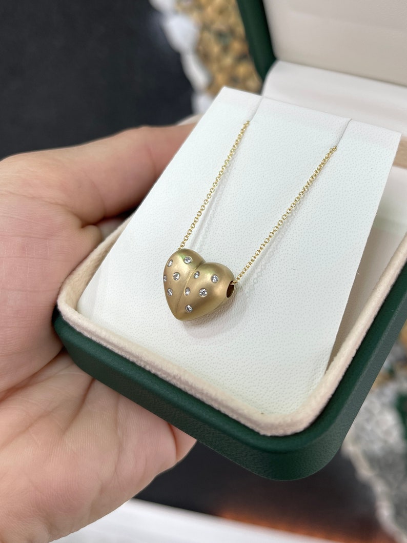 0.30tcw 3D Pave Diamond Heart Bubble Puff Slider Necklace in 14K Gold - Perfect for Anniversary Gifts, Valentine's Day & Romantic Occasions