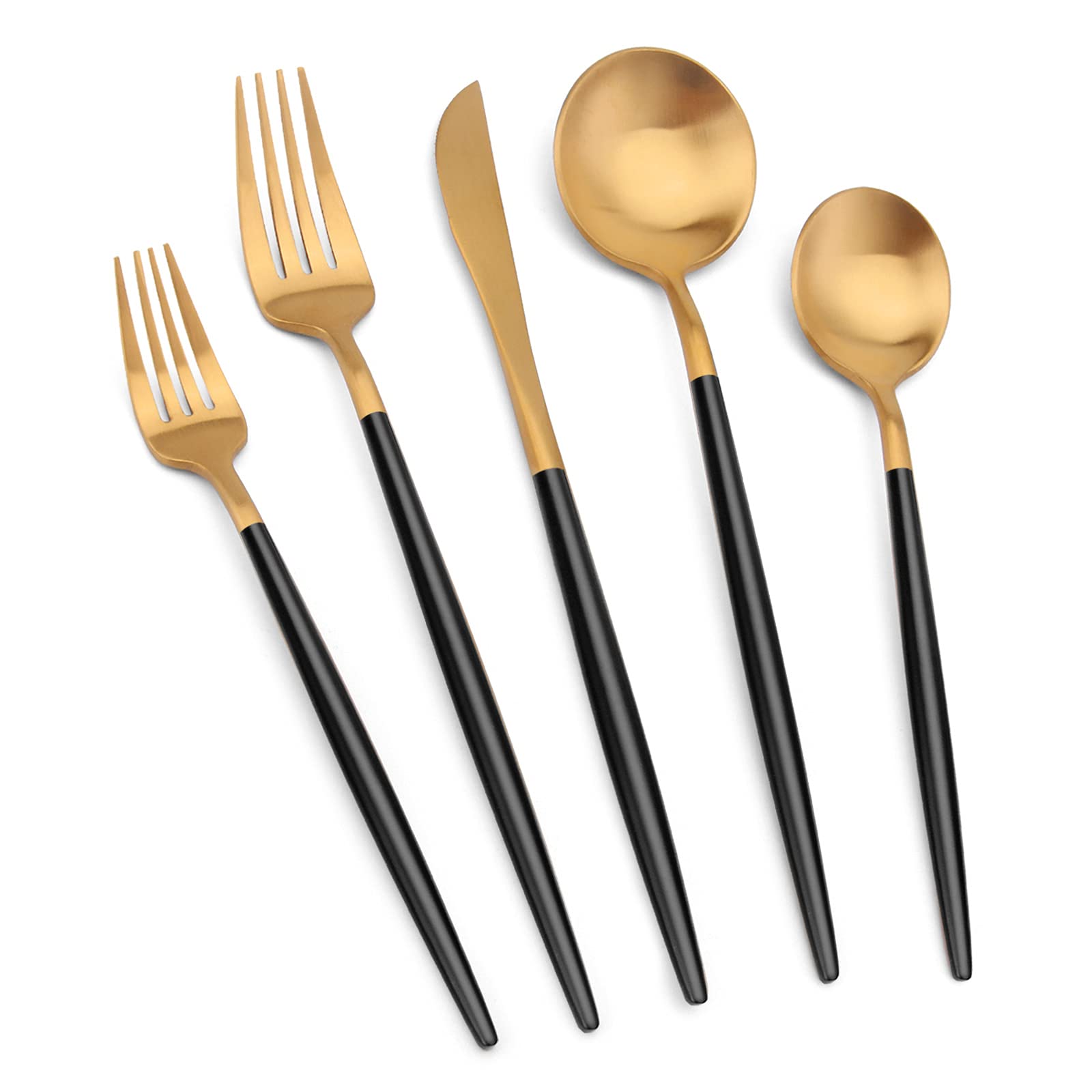 Matte Gold Silverware Set with Black Handle - Vanys 20-Piece Stainless Steel Flatware Cutlery Set for 4, Includes Knives, Spoons & Forks - Satin Finish Polished - Perfect for Dinner Parties, Weddings & Everyday Dining