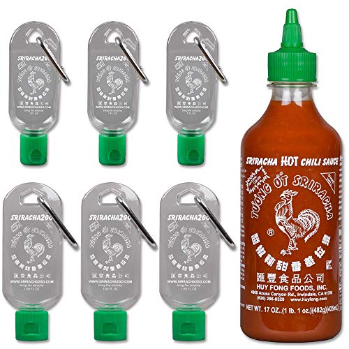 Sriracha2Go Hot Chili Sauce Gift Set - 17 oz Bottle with 3 Sriracha Keychains & 3 Mini Keychains - Perfect for Spicy Food Lovers, Office Gifts, and Hot Sauce Collectors