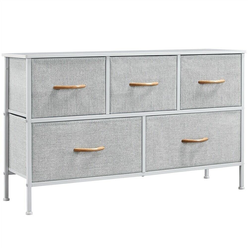 HLWL 5 Drawer Dresser - Light Gray Fabric Storage Organizer for Bedroom Clothes & Accessories | Perfect for Small Spaces, Dorm Rooms & Apartment Organization