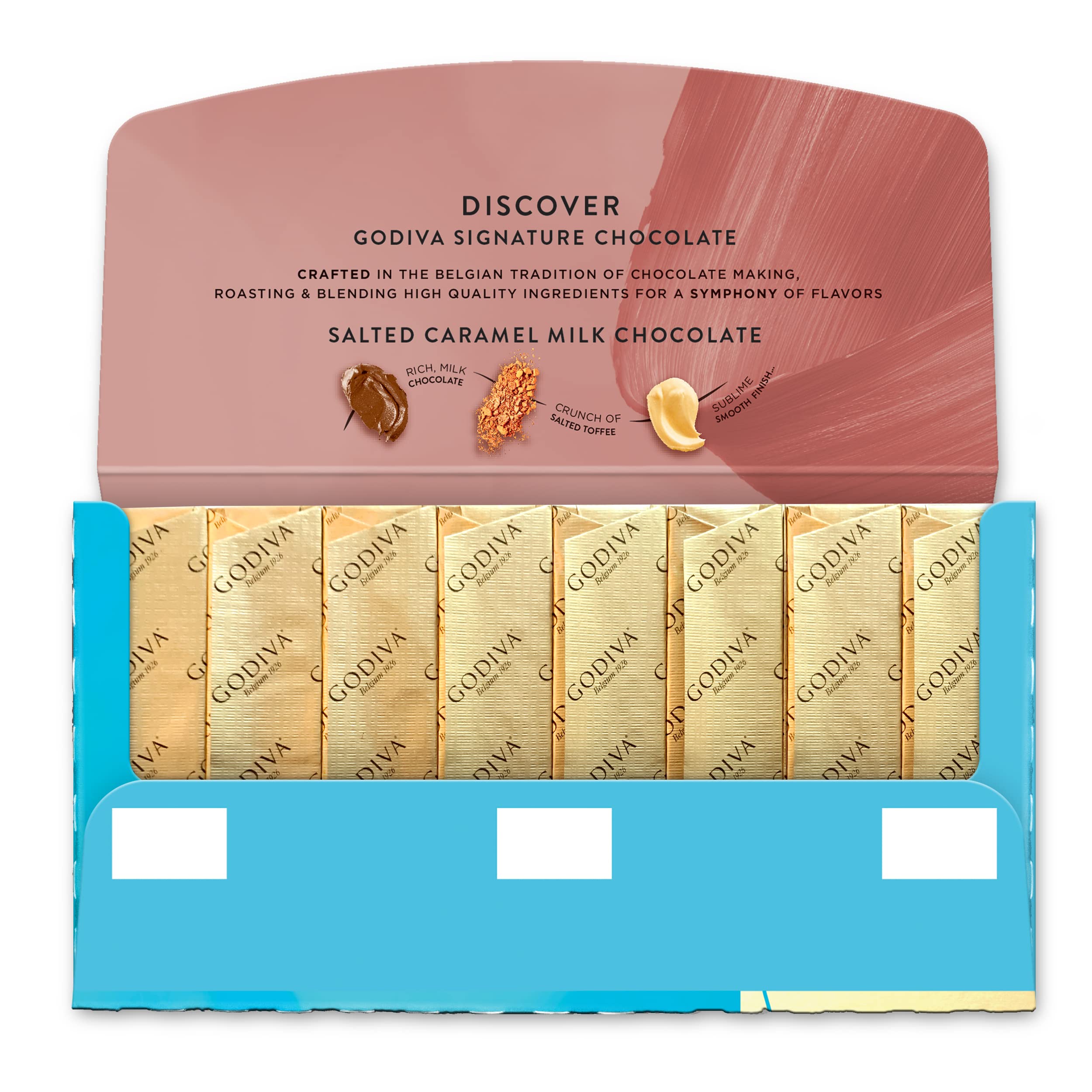 Godiva Signature Salted Caramel Milk Chocolate Mini Bars - 12 Count (8 Pieces Each, 90g Total) | Premium Gourmet Chocolate Gift for Holidays, Parties & Corporate Events