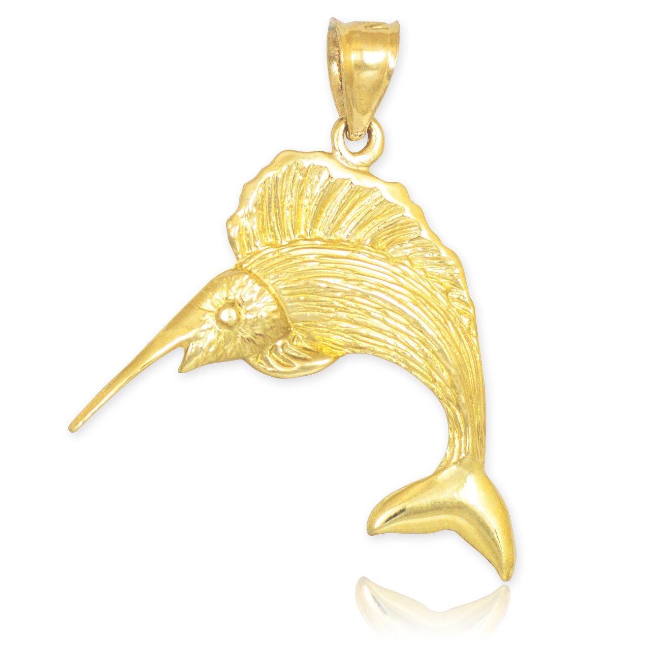 10K Yellow Gold Sailfish Pendant Necklace for Beach Lovers