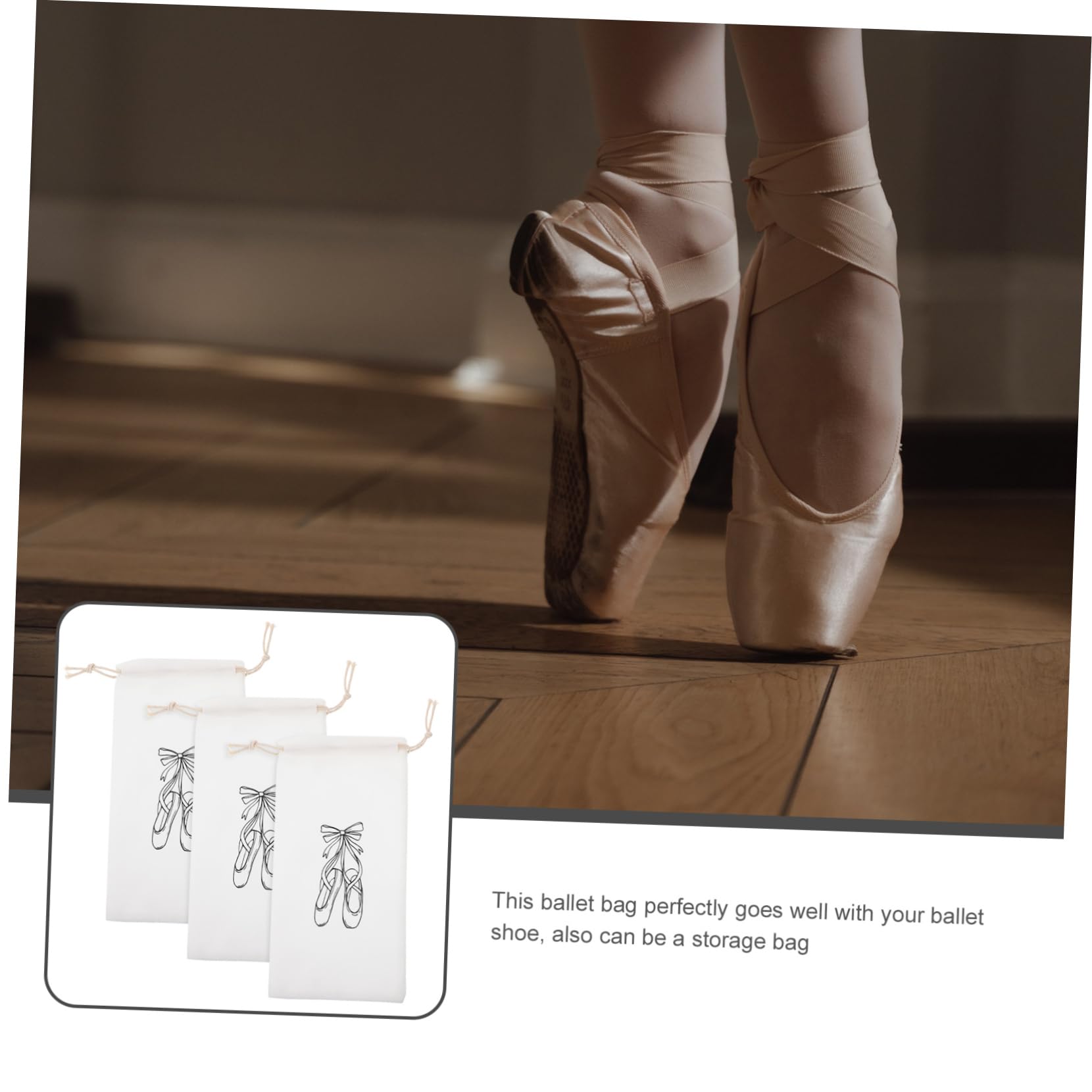 WESIEVYA Ballet Shoe Bags - 3 Pack Drawstring Dance Shoe Storage Pouches | Lightweight Lint-Free Material | Perfect for Ballet, Jazz, and Dance Classes | Compact & Convenient for Daily Use