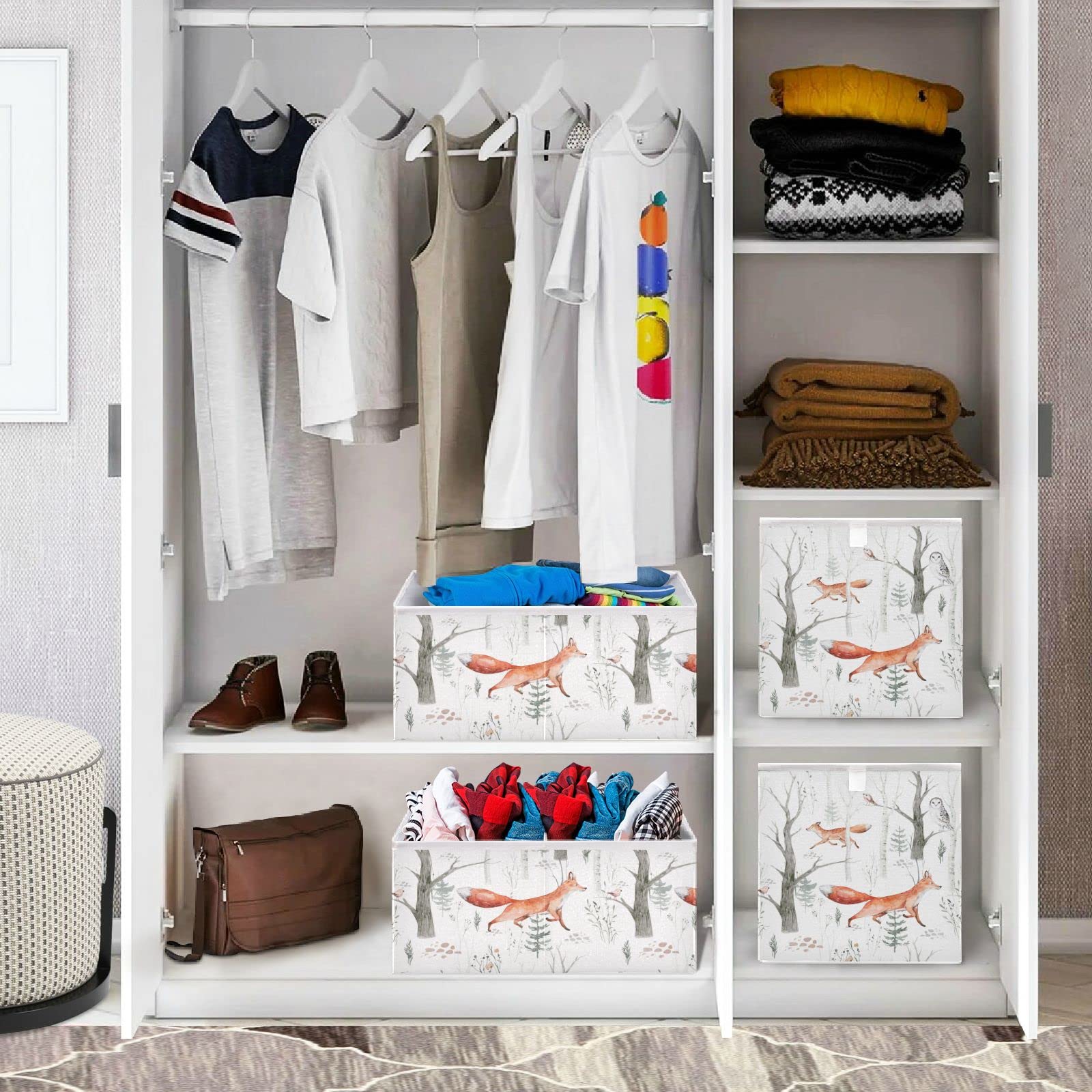 DOMIKING Foldable Fabric Storage Bins with Handles - 11 Inch Closet Organizers for Bedroom & Shelves