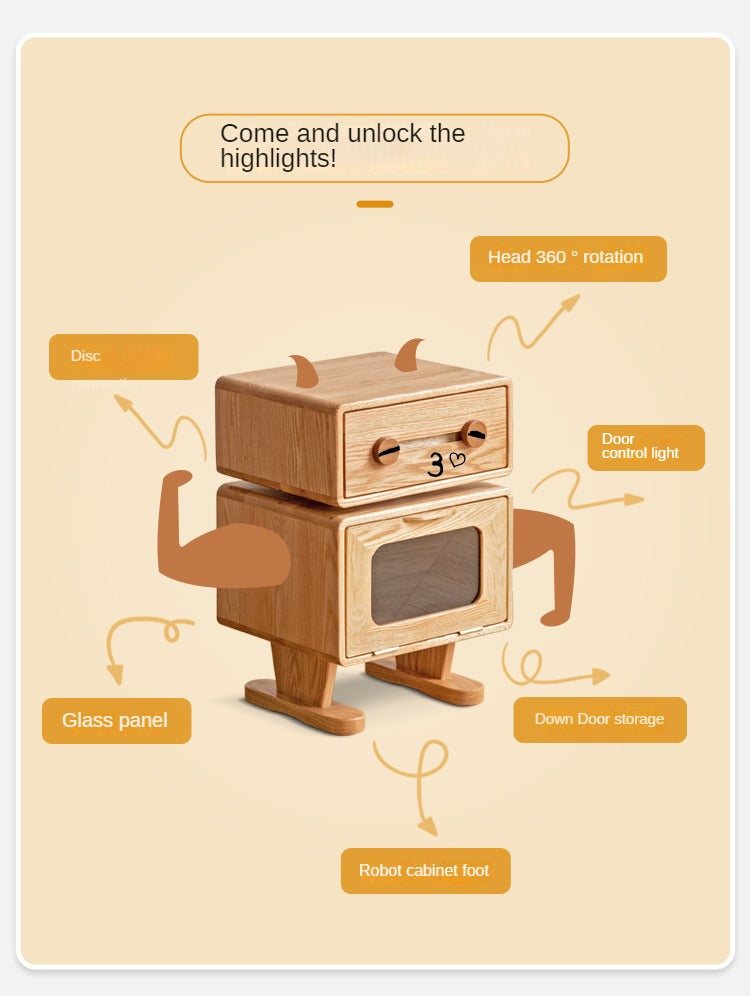 360° Rotating Oak Solid Wood Nightstand - Modern Bedside Table for Bedroom, Living Room & Office