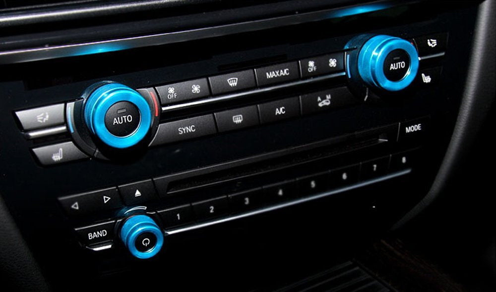 3PCS Blue AC Climate Control Radio Volume Knob Ring Covers for BMW 5 6 7 Series - Premium Car Interior Accessories for Enhanced Style & Comfort (Fits E60 E63 E64 E65 E66 Models) - Perfect for Customizing Your BMW Dashboard & Protecting Knobs from Wear