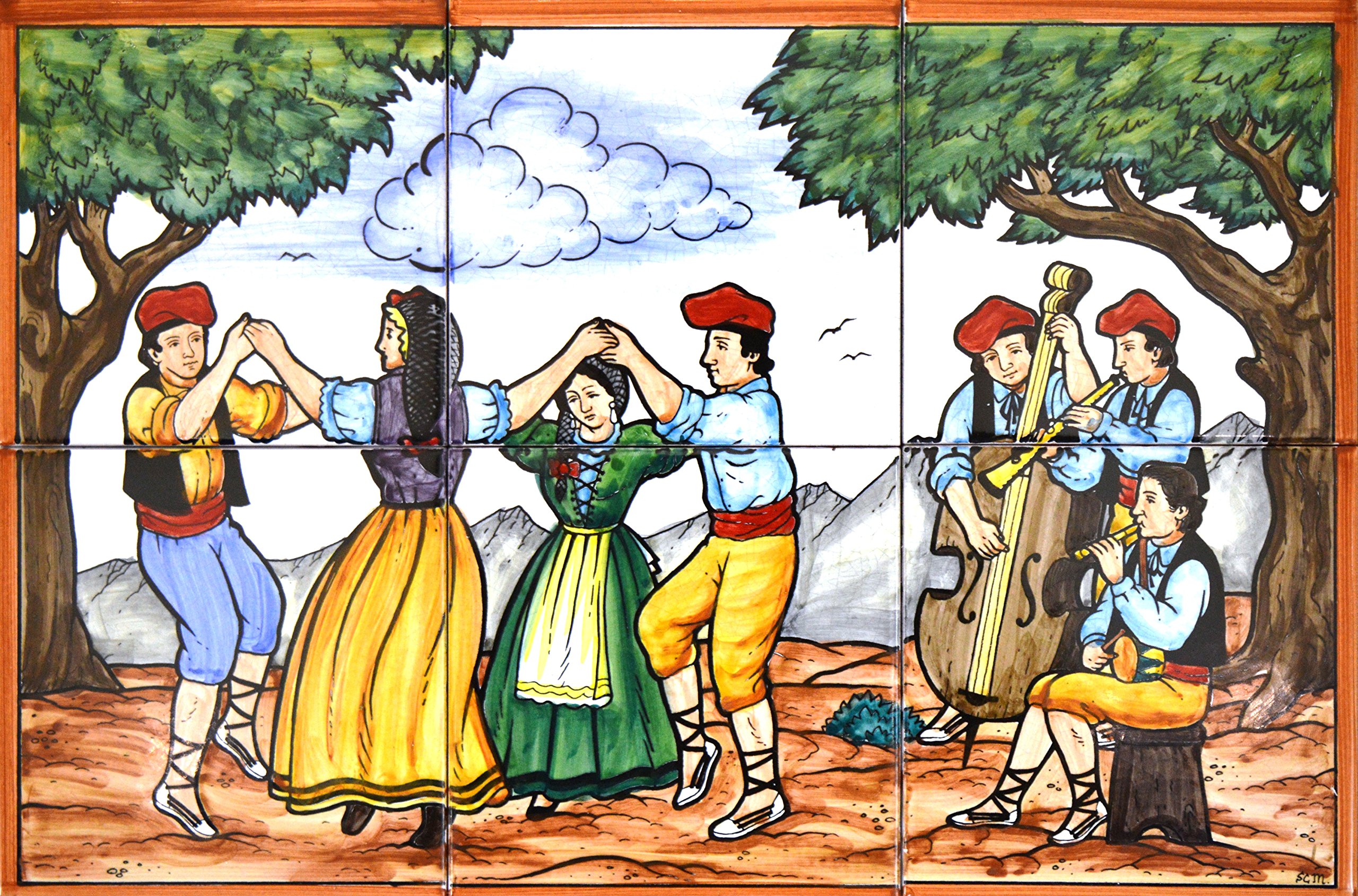Handpainted Ceramic Mural SARDANA - 17.72'' x 11.81'' Wall Art - Spanish Folk Dance Decor - Perfect for Home, Office & Restaurant Decorations