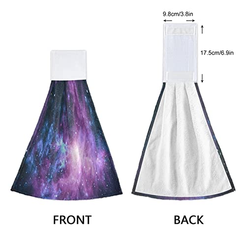 Purple Galaxy Space Kitchen Oven Towels - 2 Pack Super Absorbent Hanging Hand Towels with Loops | Dishcloth & Tea Towel for Cooking, Baking, Bar & Bathroom Use