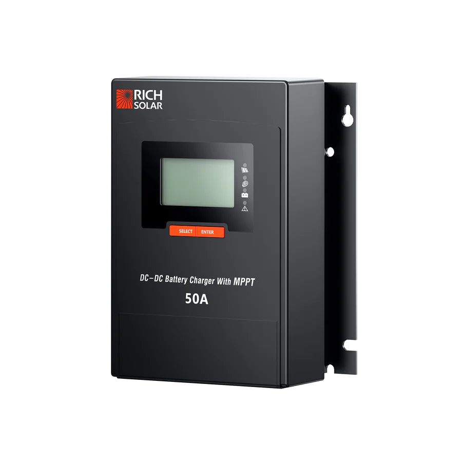 Rich Solar 50 Amp MPPT DC to DC Lithium Battery Charger for RVs, Boats & Off-Grid Solar Systems - Fast Alternator Charging Solution