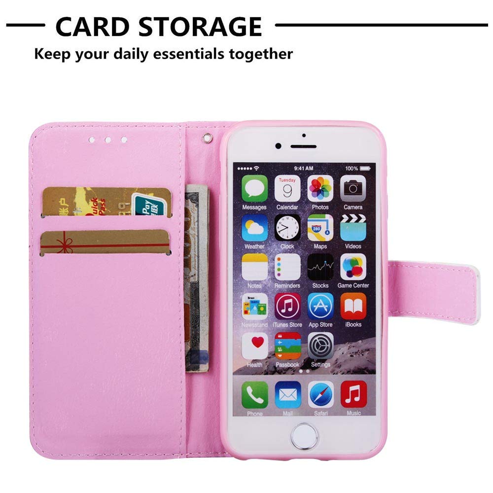 Premium PU Leather Magnetic Flip Case for iPhone 8/7/6S/6 - Shockproof Wallet Cover with Credit Card Slots & Stand | Stylish Panda Baby YB-XC Design | Perfect for Daily Use, Travel & Business Meetings