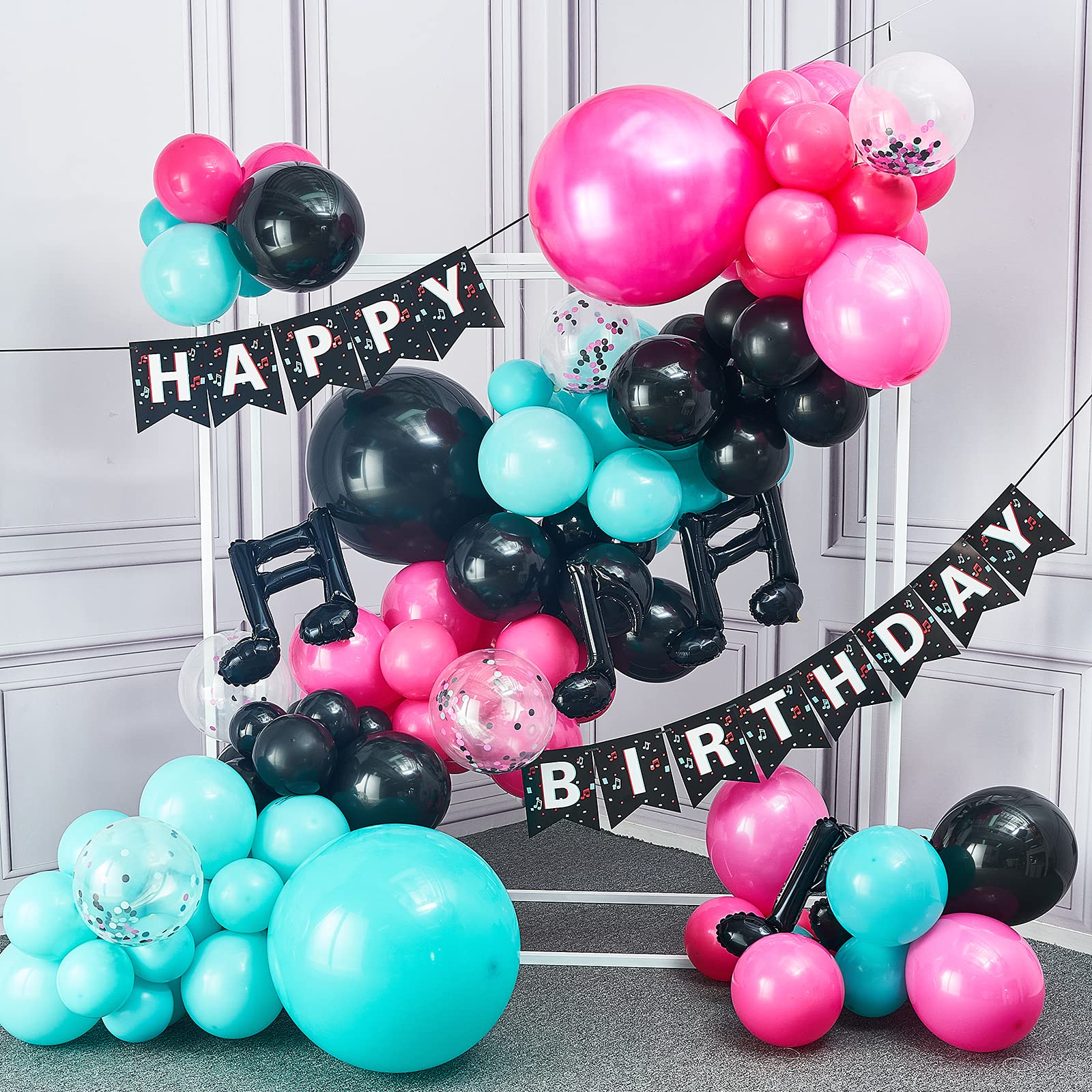 TikTok Birthday Party Decorations Kit - 140pcs Party Supplies with Balloon Arch & 4 Music Note Balloons - Happy Birthday Banner for TikTok Themed Party - Perfect for Music Lovers, Social Media Celebrations & Teen Birthday Decor
