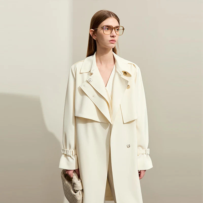 Stylish Women's Trench Coat - Classic Long Loose Fit Jacket with Belt & Lapel Collar | Fashionable Streetwear Outerwear for Ladies | Perfect for Office, Dating & Fall Fashion