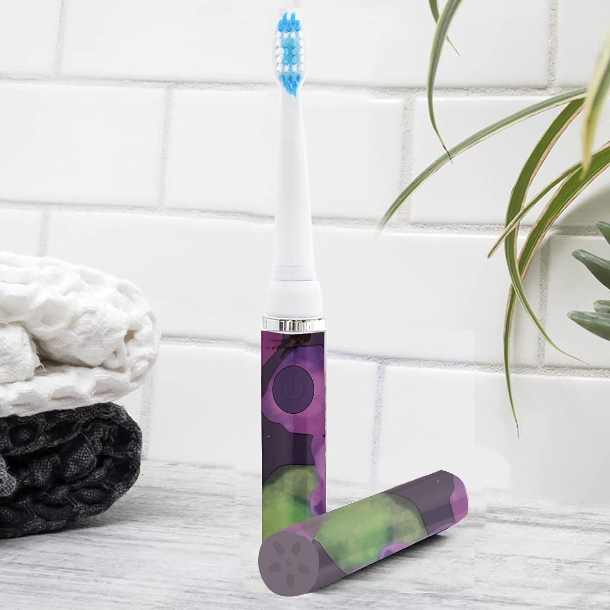 Pop Sonic Electric Toothbrush for Kids & Travel - Purple Watercolor Design, 2 Speed Modes (15,000-30,000 RPM), AAA Battery Powered with Dupont Nylon Bristles | Perfect for Home, School & Family Trips