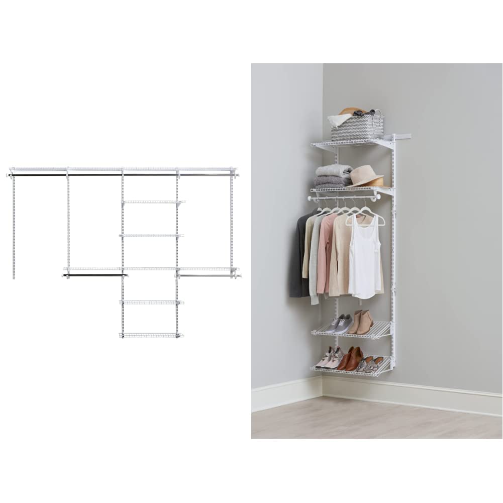 Rubbermaid Configurations Deluxe Closet Organizer Kit - White Expandable Wire Shelving System (4-8 Ft) with Adjustable Shelves & Telescoping Rods | Perfect for Bedroom Closet Storage & Organization