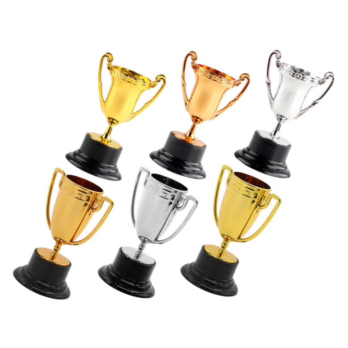 WOONEKY 6-Pack Realistic Small Trophy Awards for Kids - Perfect for Party Games, Sports Events, and School Achievements - Durable Plastic Toy Trophies for Birthday Celebrations and Classroom Rewards