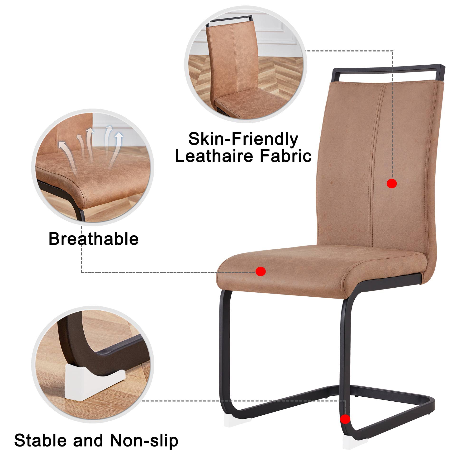 Baysitone Modern Dining Chairs Set of 4 - High Back Kitchen Chairs with Leatherette Padded Seats - Brown Dining Room Chairs for Kitchen, Living Room & Restaurant - Perfect for Family Dinners & Entertaining Guests
