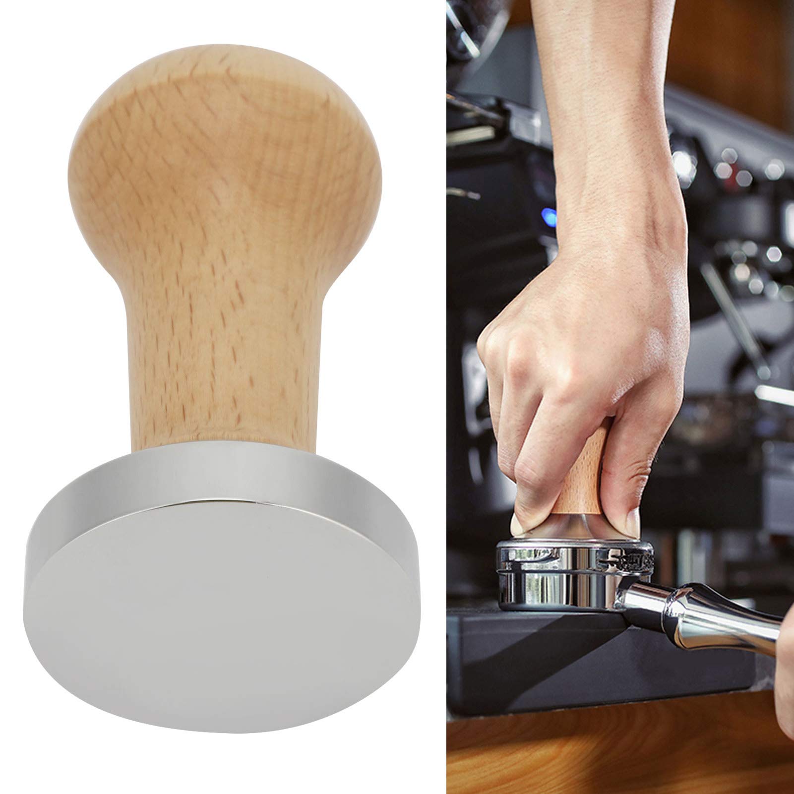 Premium 51mm Coffee Powder Tamper - Ergonomic Handheld Espresso Tool for Home & Office Use - Wooden Flat Bottom Coffee Accessory for Baristas & Coffee Lovers - Perfect for Espresso Machines & French Press