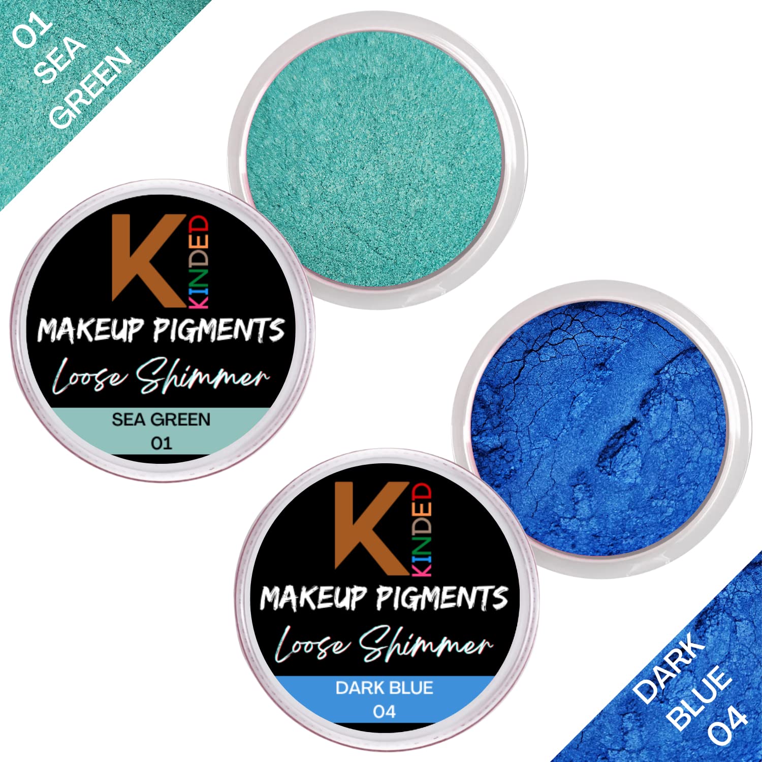 KINDED Loose Shimmer Makeup Foil Pigments - Metallic Glitter Eyeshadow for Women | Smokey Eyes, Face Highlighting & Body Art | Vegan, Cruelty-Free (3g Combo: Sea Green & Dark Blue) | Perfect for Parties, Halloween & Festival Makeup Looks
