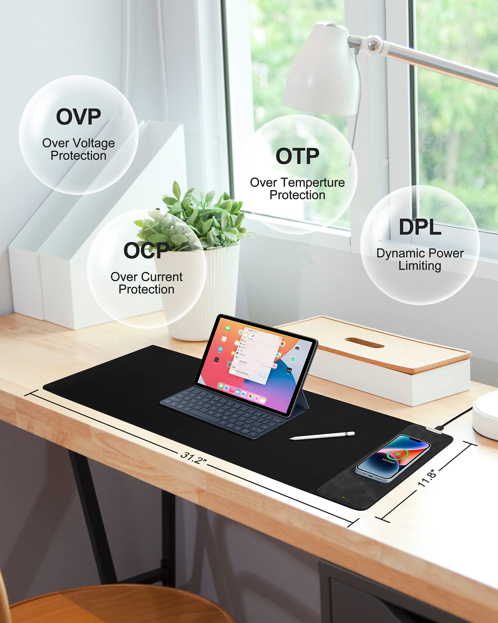 Wireless Charging Mouse Pad - Large Gaming Desk Mat with Non-Slip Base for Office & PC Gaming