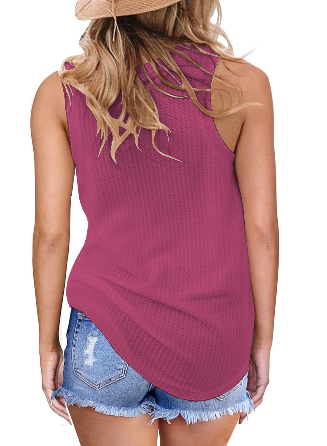 MIHOLL Women's Casual Sleeveless Twist Knot Waffle Knit Tank Top - Cute Summer Blouse for Beach, Travel & Everyday Wear