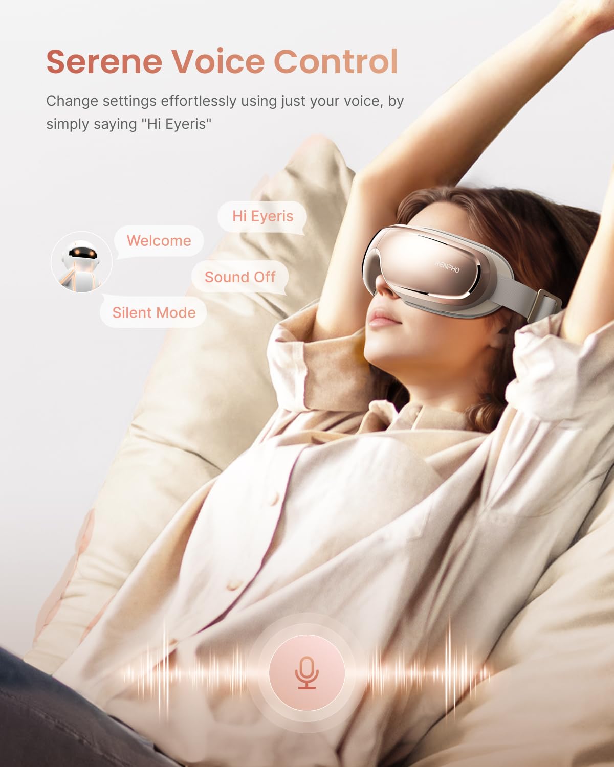 RENPHO Eye Massager with Heat & Cooling - FSA/HSA Eligible, Bluetooth Voice Control, Ice Pack & Rose Eye Mask - Perfect for Migraine Relief, Relaxation & Sleep - Great Mothers Day & Birthday Gift for Women (Home & Office Use)
