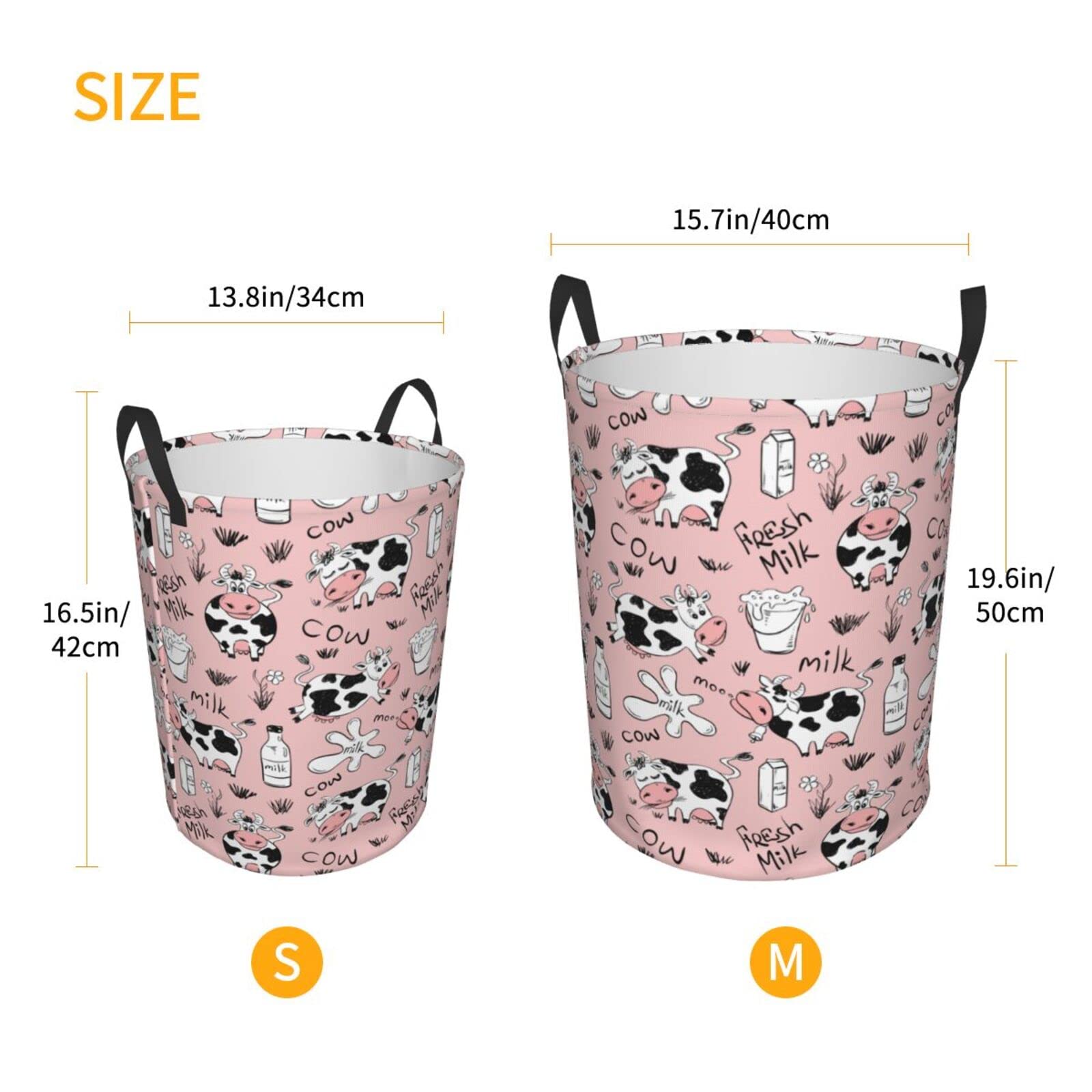 Funny Cow Milk Print Collapsible Laundry Basket with Handle - Waterproof Fabric Hamper Organizer for Dirty Clothes, Toys & Bathroom Storage - Large Capacity Laundry Bin for Home, Dorm & Nursery Use