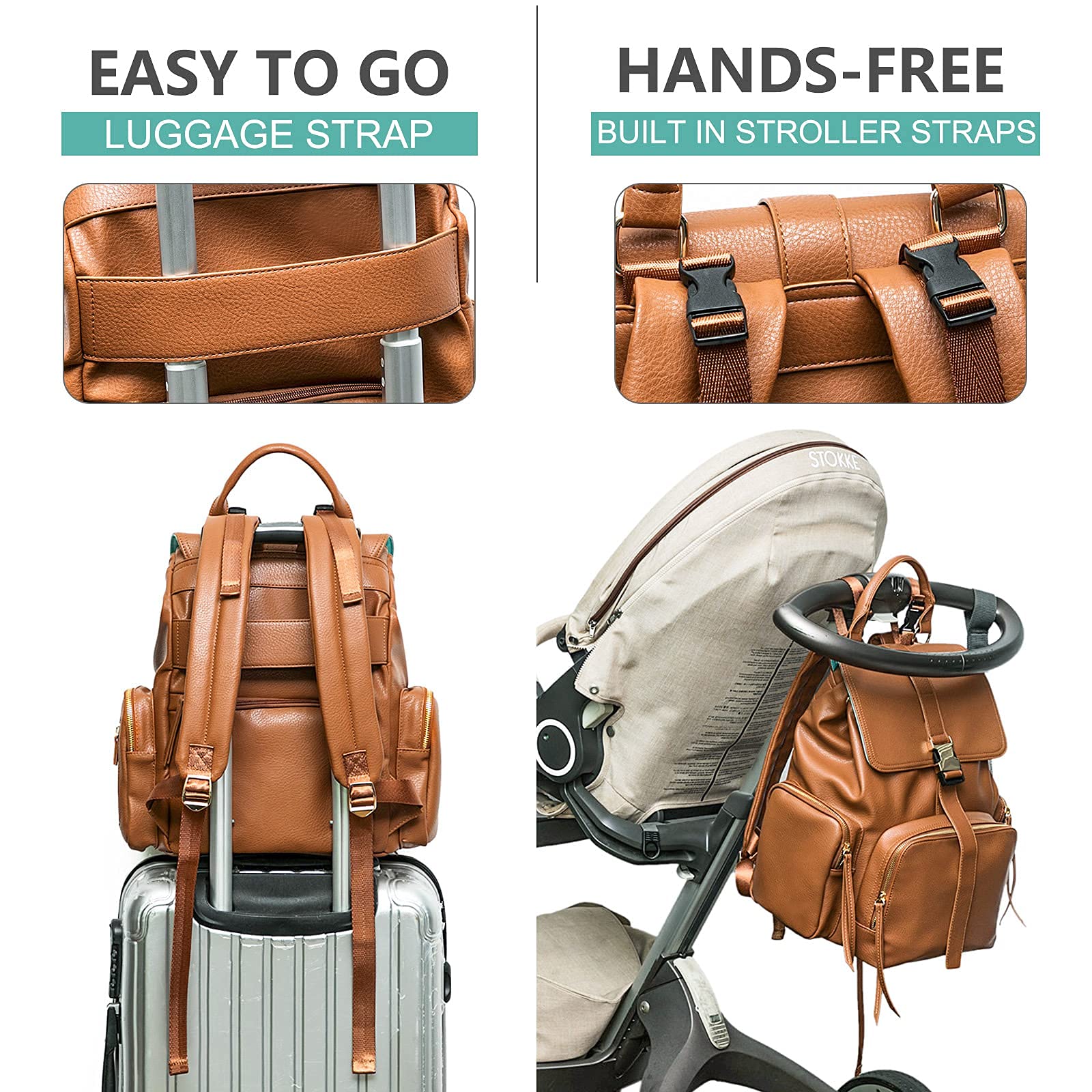 Premium Leather Diaper Backpack for Moms - 14 Pockets, Large Capacity Baby Travel Bag with Changing Pad & 4 Insulated Pockets - Perfect for Daycare, Travel & On-the-Go Parenting (Brown)