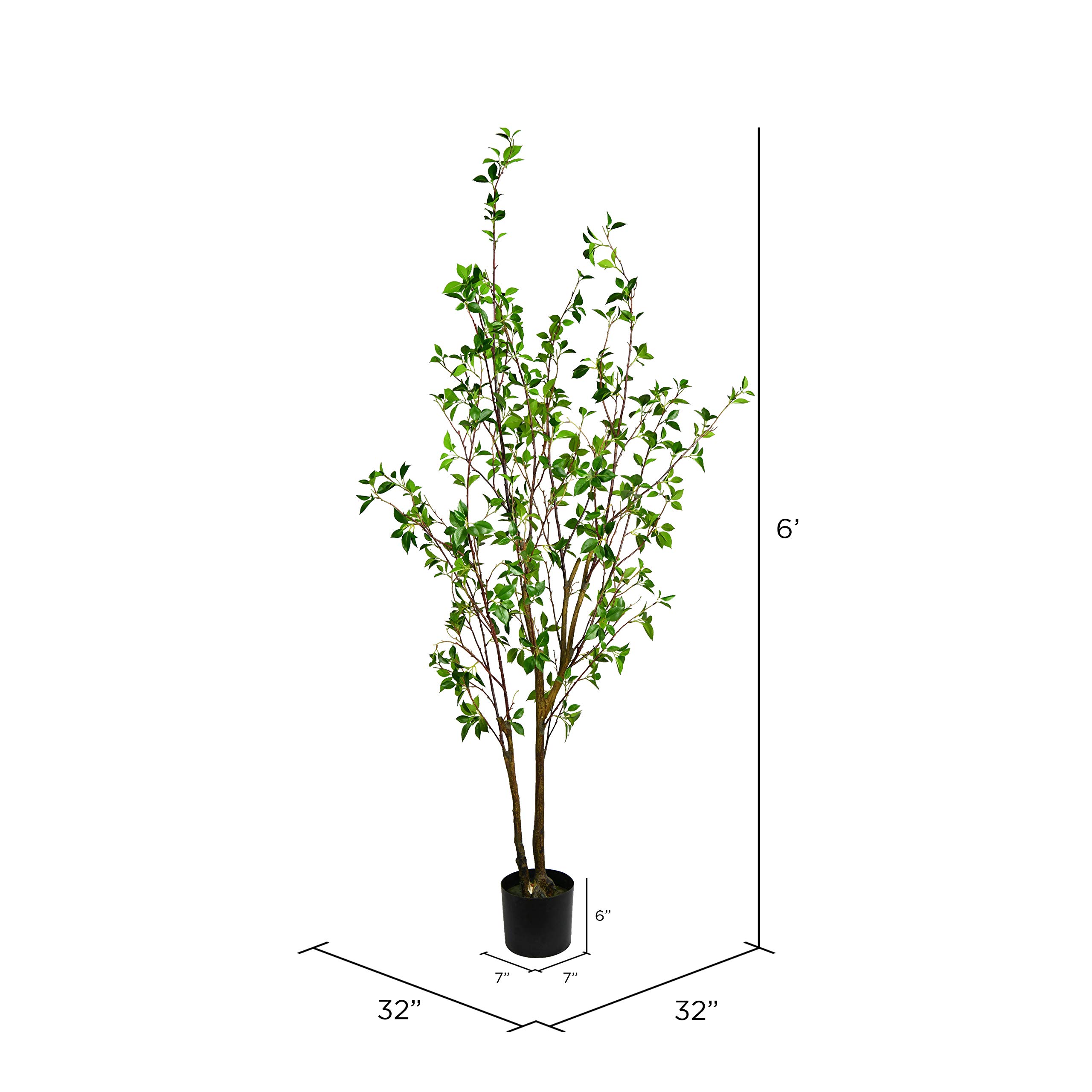 Vickerman 72-Inch Artificial Baby Leaf Tree in Black Plastic Pot - Low Maintenance Faux Indoor Plant for Home & Office Decor - Perfect for Living Room, Bedroom, or Office Space