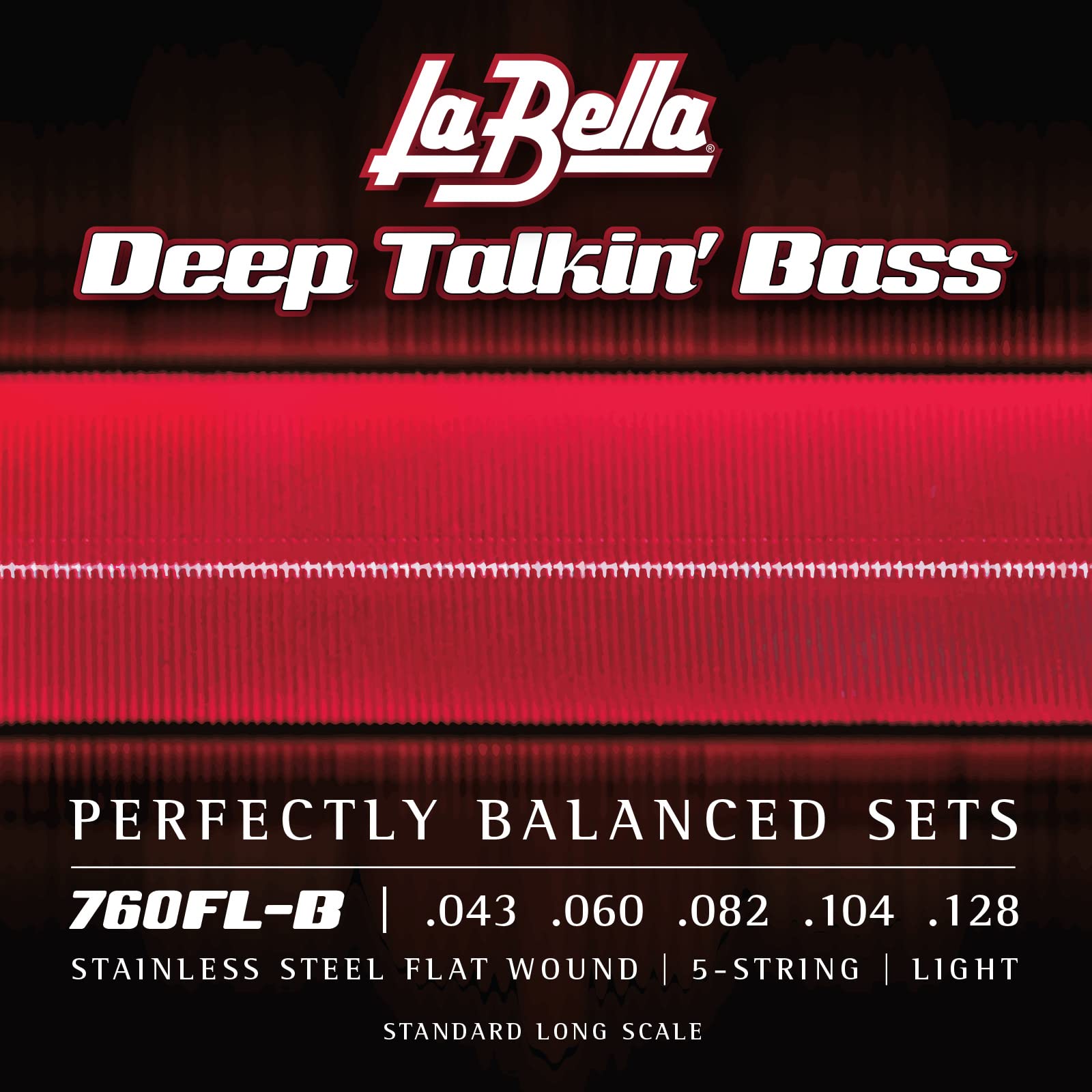 La Bella 760FL-B Deep Talkin' Stainless Steel Flat Wound Bass Strings 43-128 - Standard Long Scale for Smooth Jazz & Blues Performances