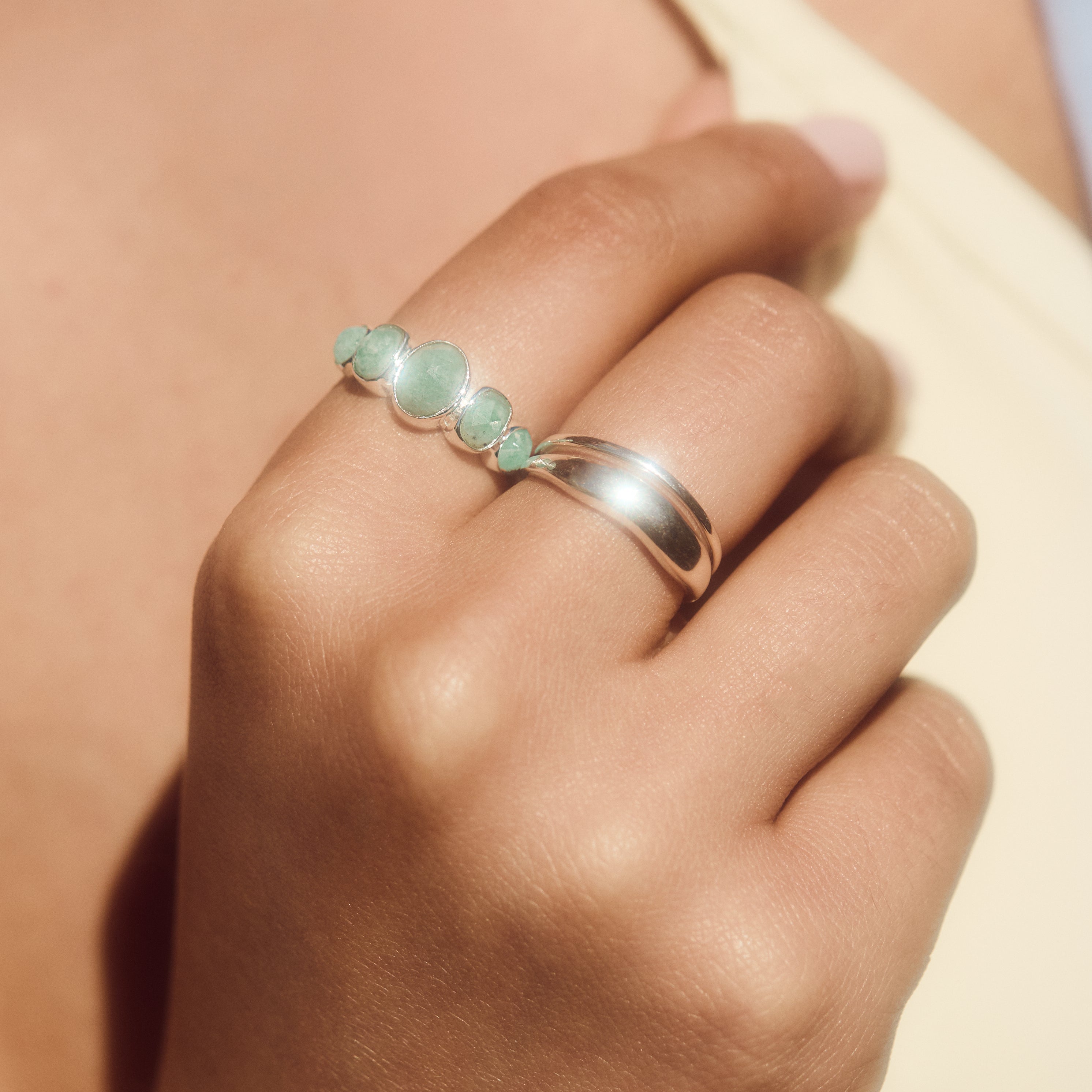 Noa Amazonite Ring for Women - Healing Stone Jewelry, Adjustable Silver Plated Ring for Meditation & Spiritual Gifts - Perfect for Yoga, Reiki & Energy Balancing