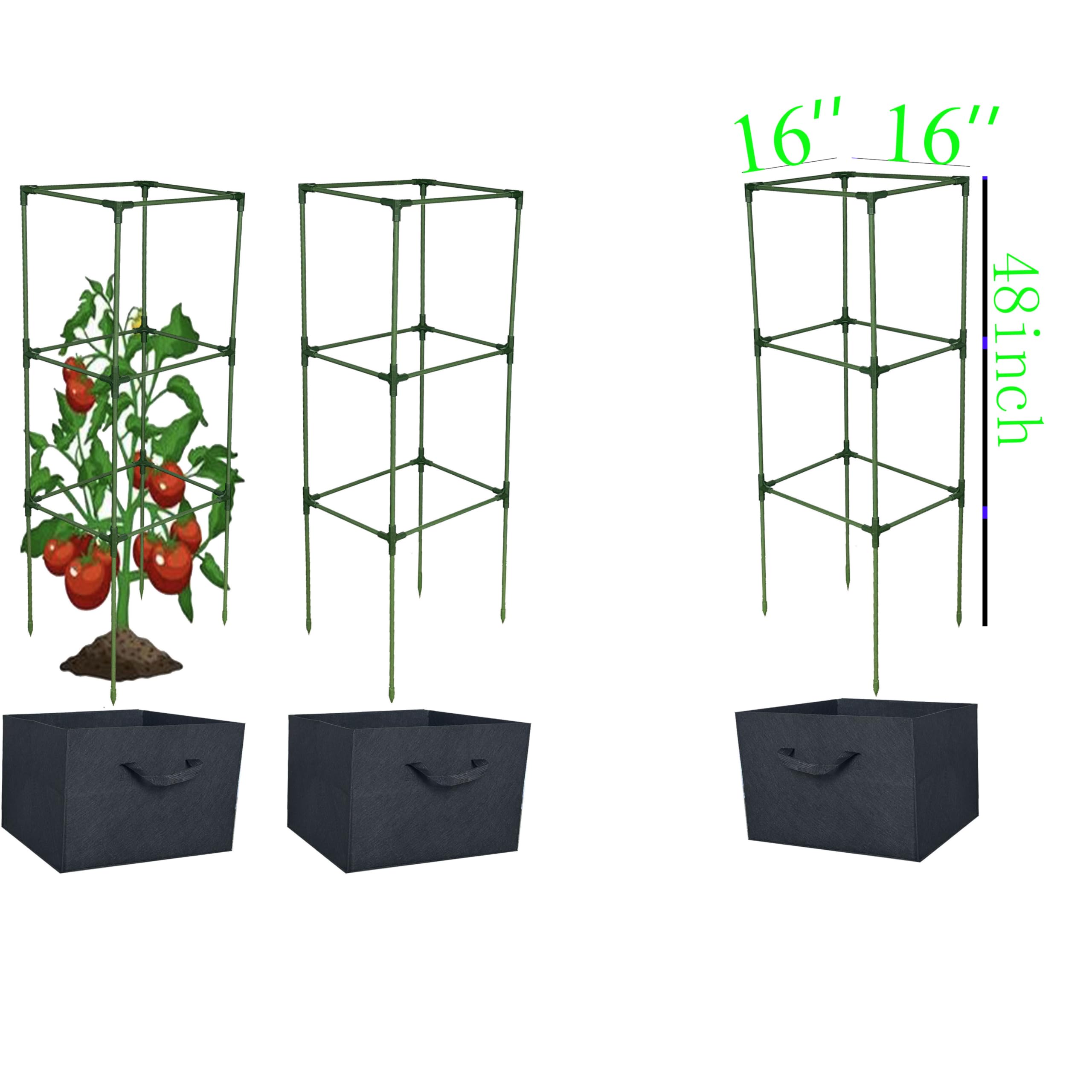 3 Pack 48 Inch Heavy Duty Tomato Cages with Grow Bags - Sturdy Plant Support for Tomatoes, Peppers & Vines - Perfect for Home Garden, Backyard & Greenhouse Planting