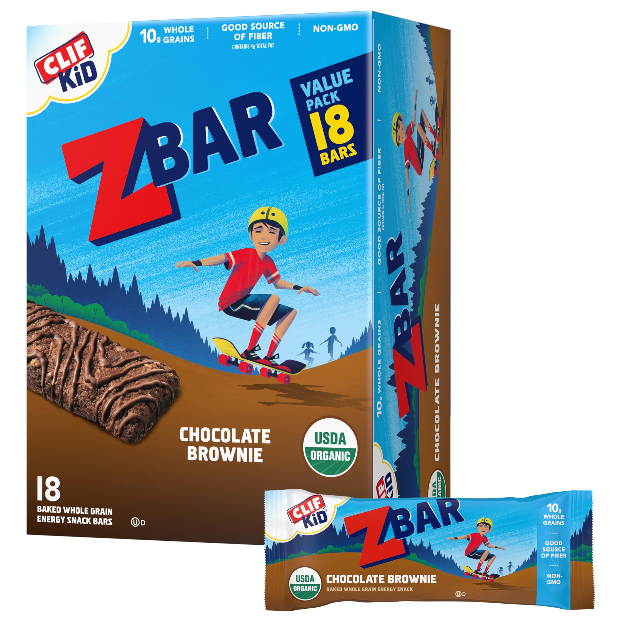 CLIF Kid Zbar Chocolate Brownie - Organic Whole Grain Snack Bars for Kids Lunch & Outdoors
