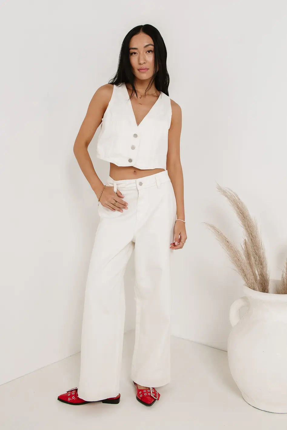 Georgia Wide Leg Jeans for Women - Cream High Waisted Flare Pants, Comfortable Stretch Denim (Perfect for Casual Wear, Office & Date Night)